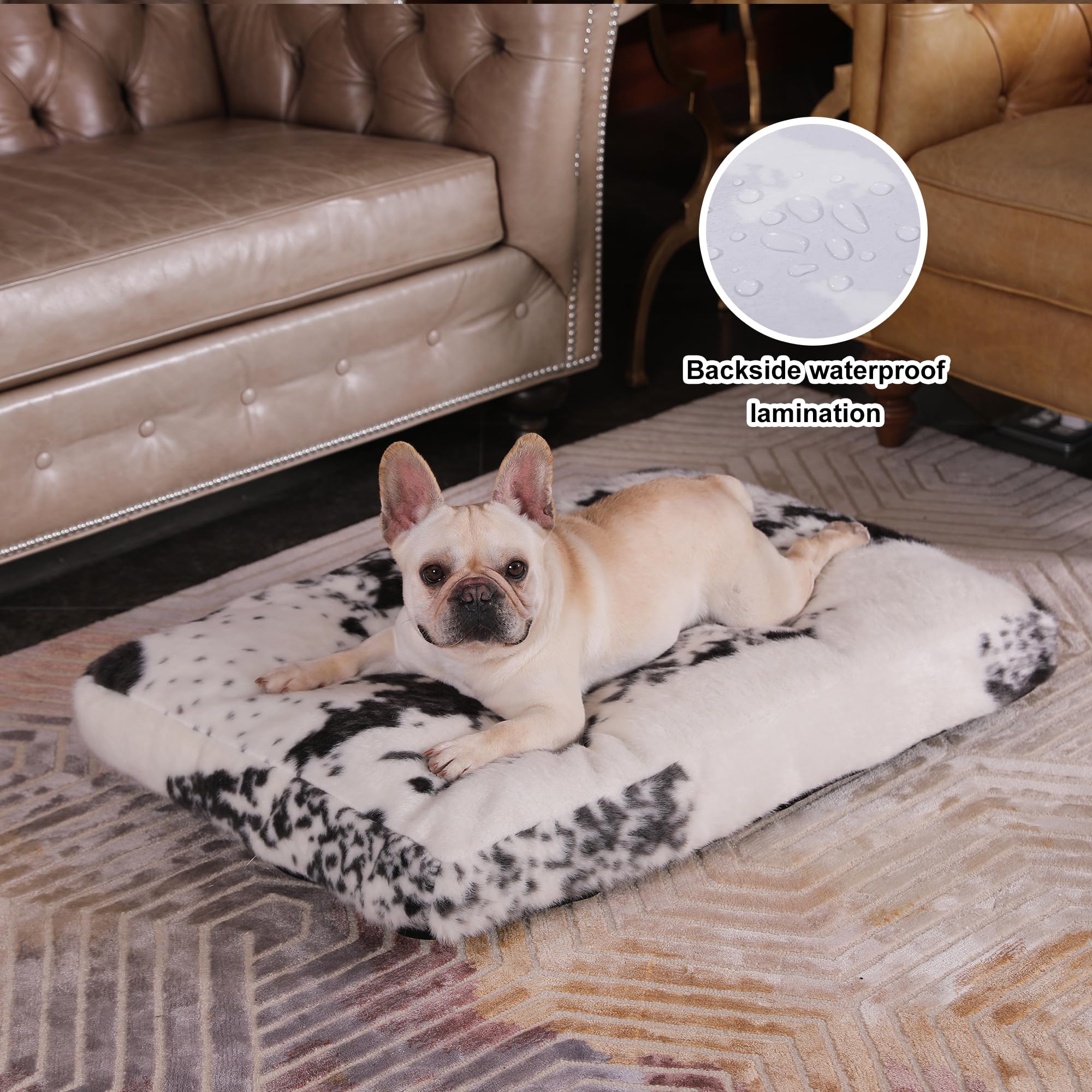 Bedfolks Waterproof Crate Bed, Plush With Removable Washable Cover, Faux Fur Pad For Large Dogs, Fluffy Kennel 35'X23', Black-