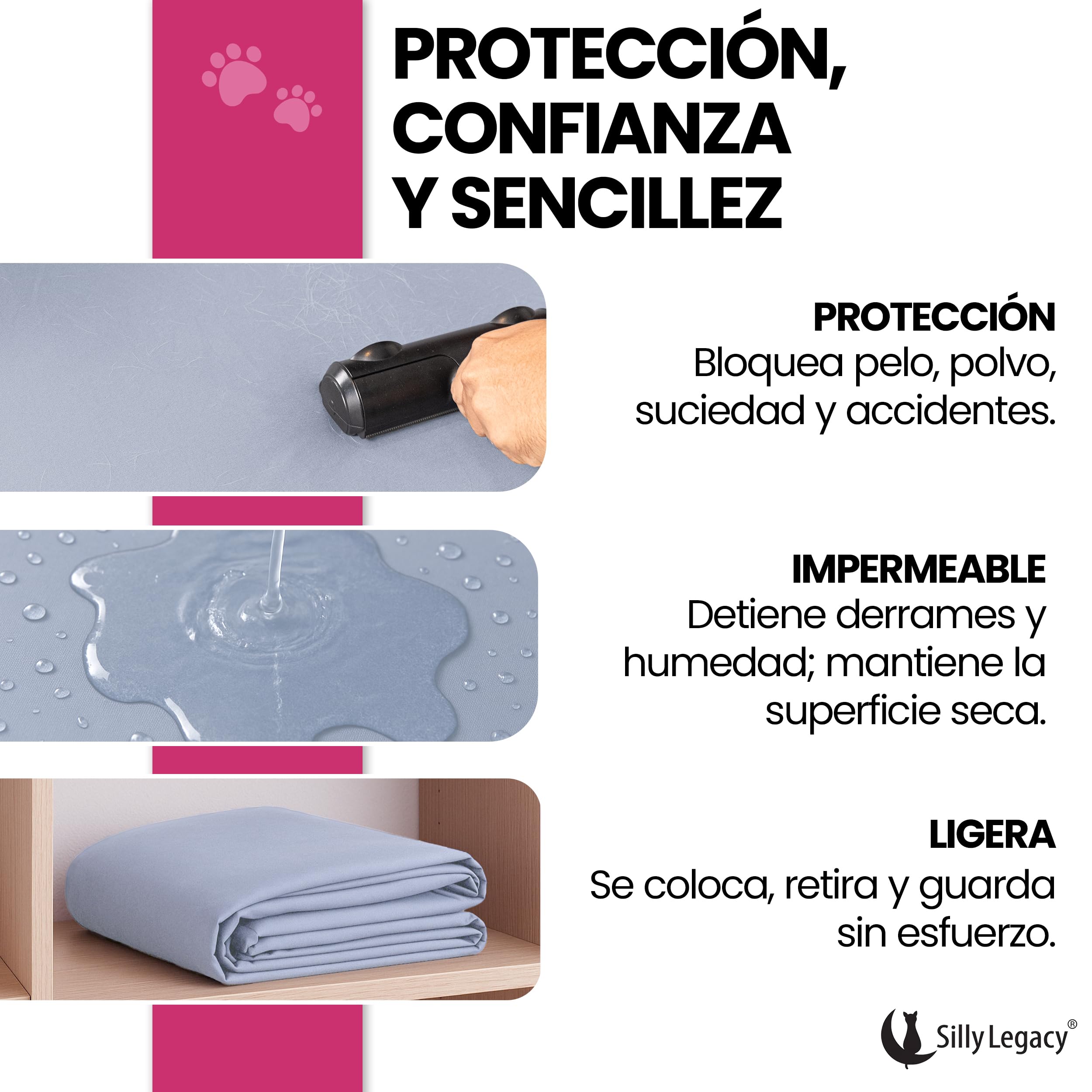 SILLY LEGACY Thin Reversible Waterproof Protective Cover or Liner for Bed or Couch (Twin Size, 90 x 55 inch), for Dogs and Cats,