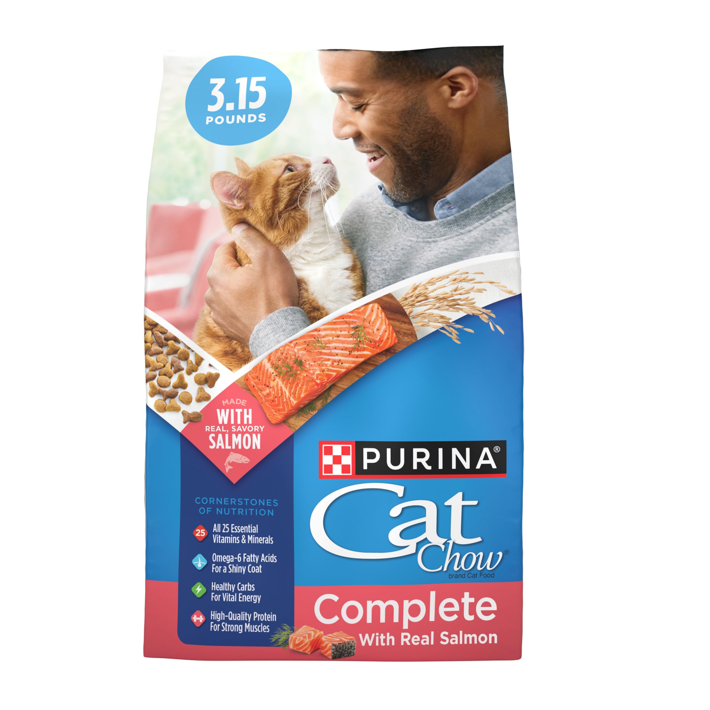 Purina Cat Chow Complete High Protein With Salmon Cat Food Dry Formula - (Pack of 4) 3.15 lb. Bags