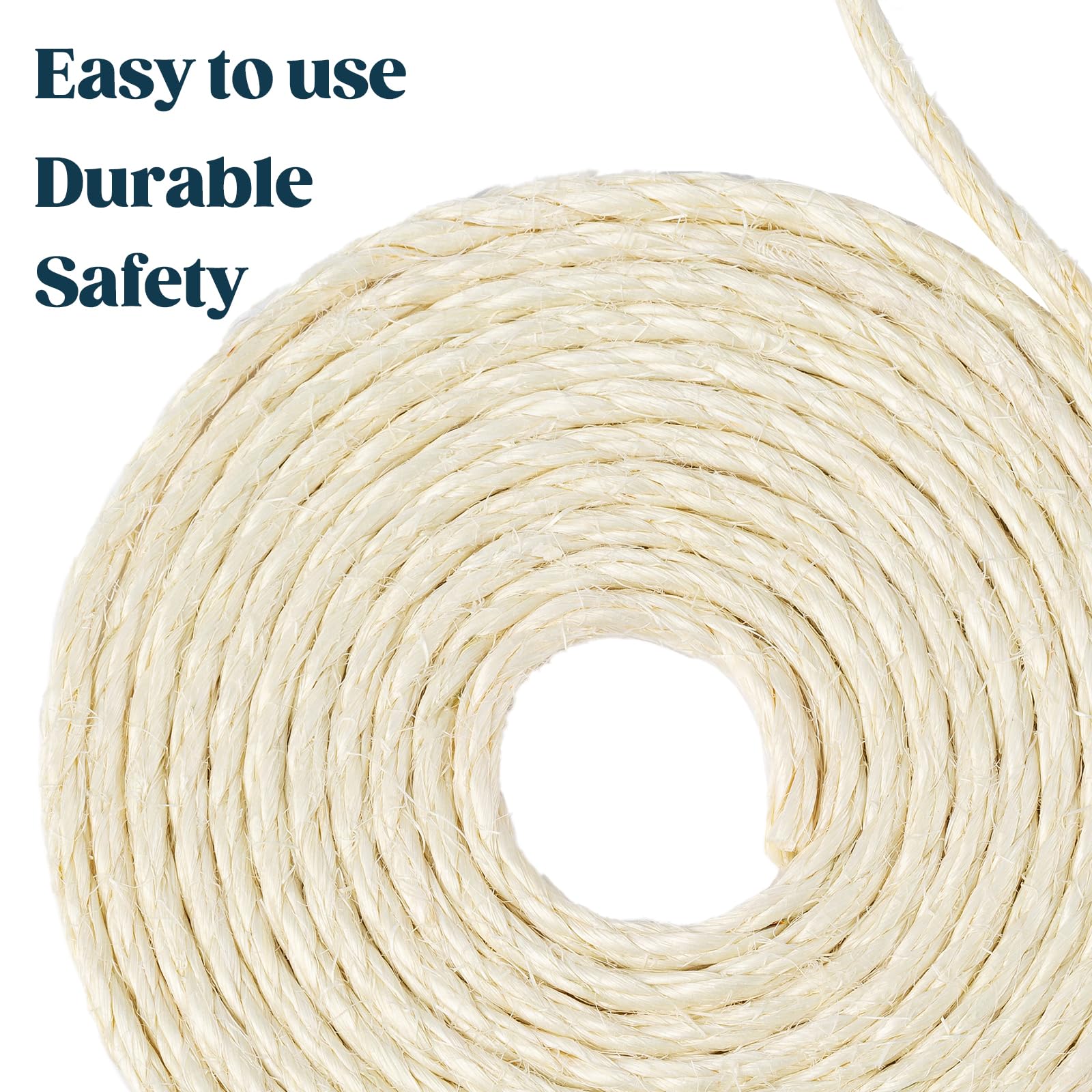 Pelzin Natural Sisal Rope for Cat Scratcher 1/4 Inch by 75 Feet, Cat Tree Rope Twine for Cat Scratching Post Replacement, Cat To