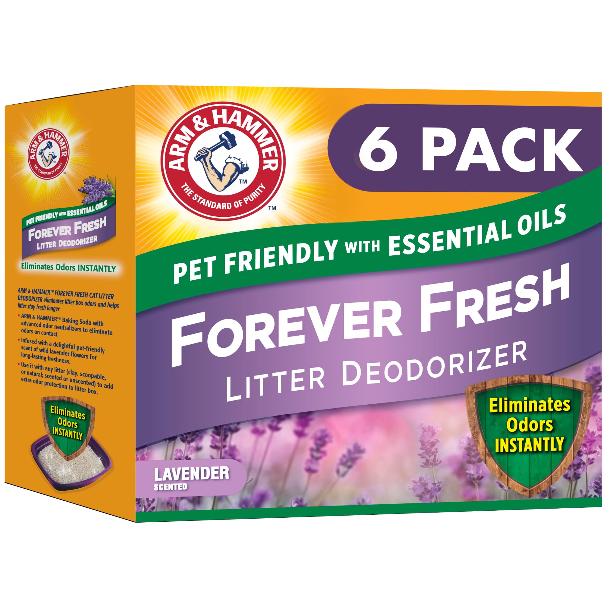 Arm & Hammer Forever Fresh Cat Litter Deodorizer, Wild Lavender, Essential Oils, Baking Soda Odor Neutralizer, 30 oz. Pack of 6 