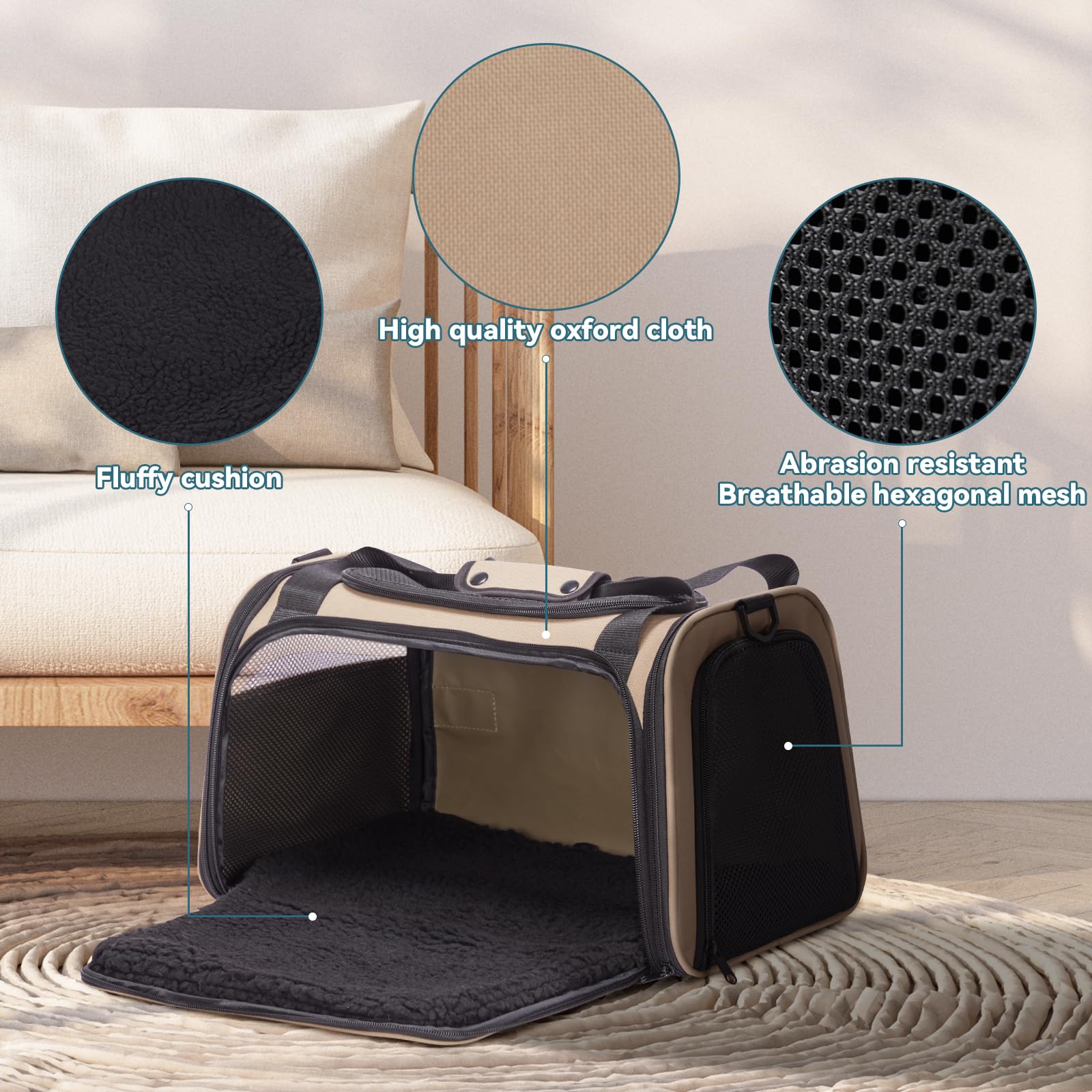 PETSFIT PET Carrier for Cat, Small Dogs, Dog Carrier Airline Approved, TSA Approved Soft Cat Carrier for Travel, Small Animal Ca