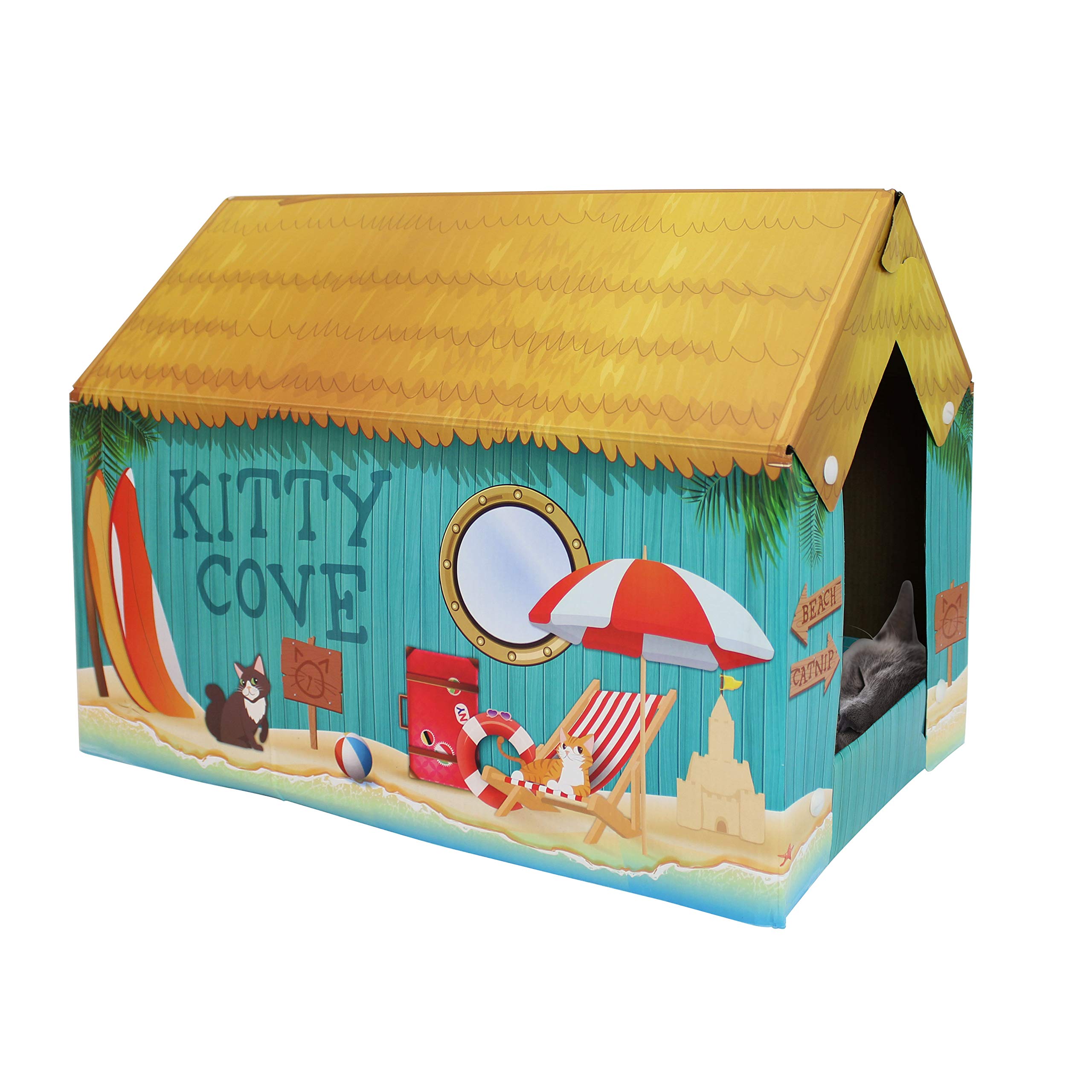 American Cat Club Cat House with Scratcher & Catnip included - Summer Kitty Cove