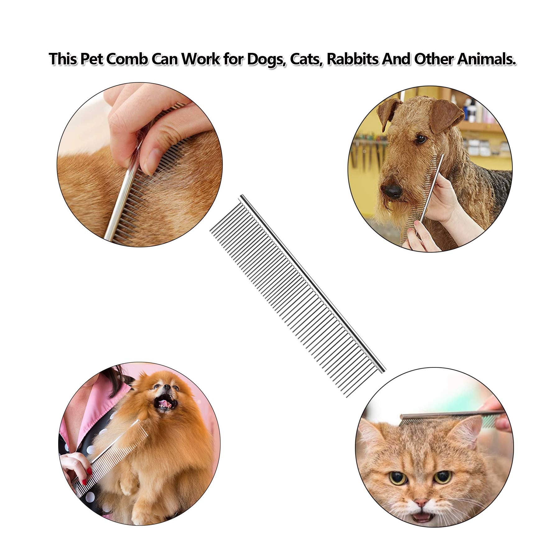 Jinshin Dog Comb,Cat Comb,Pet Combs,Metal Dog Comb,Pets Steel Comb,Cat Grooming Comb,Dog Grooming Comb (Silver+Pink)