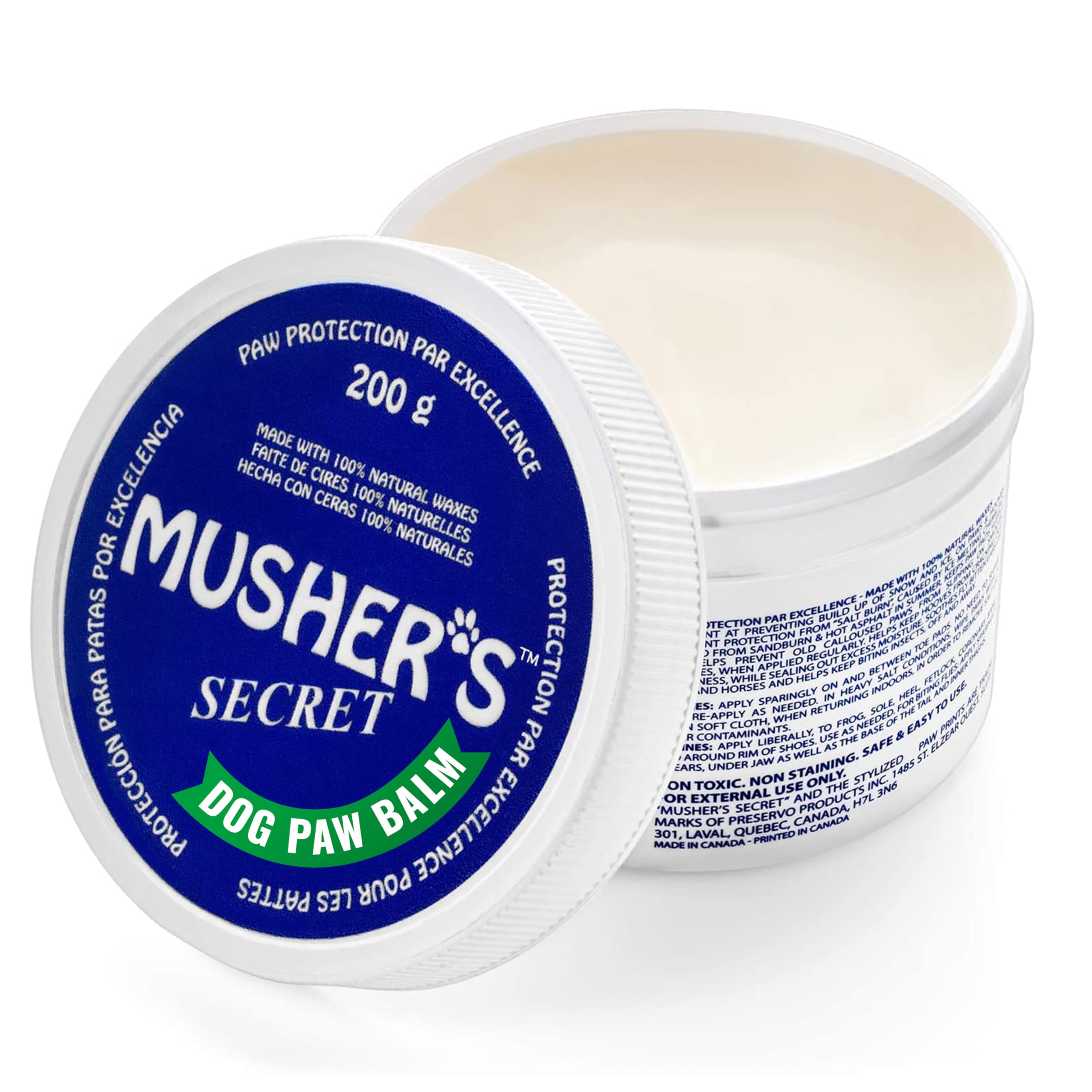 Mushers Secret Dog Paw Wax 200 g (7oz) - Moisturizing Dog Paw Balm That Creates an Invisible Barrier That Protects and Heals Dr