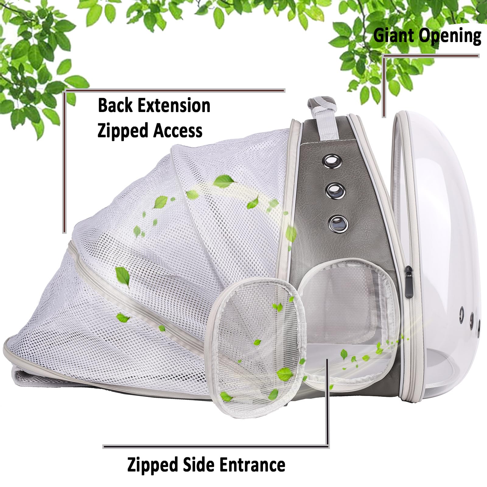 Expandable Pet Carrier Backpack For Cat And Small Dogs, Vented Transparent Space Capsule Astronaut Bubble Window, Pu Leather Gre