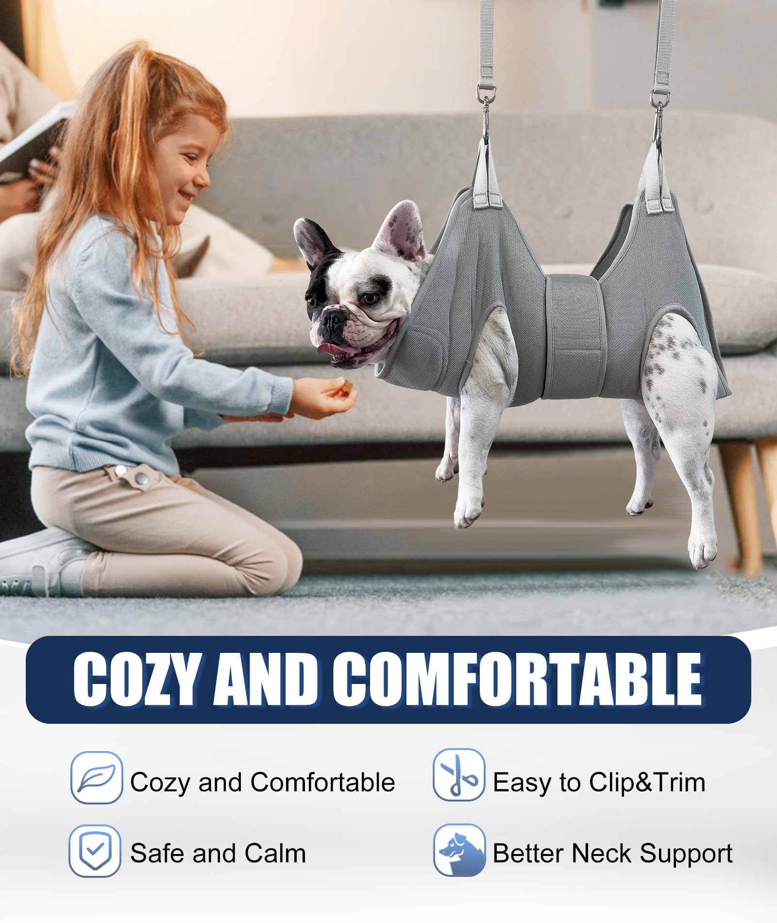 Kkiimatt Dog Grooming Hammock, M Dog Hammock For Nail Trim,Silver Gray Dog Grooming Harness Holder Dog Hanger For Nail Trimming