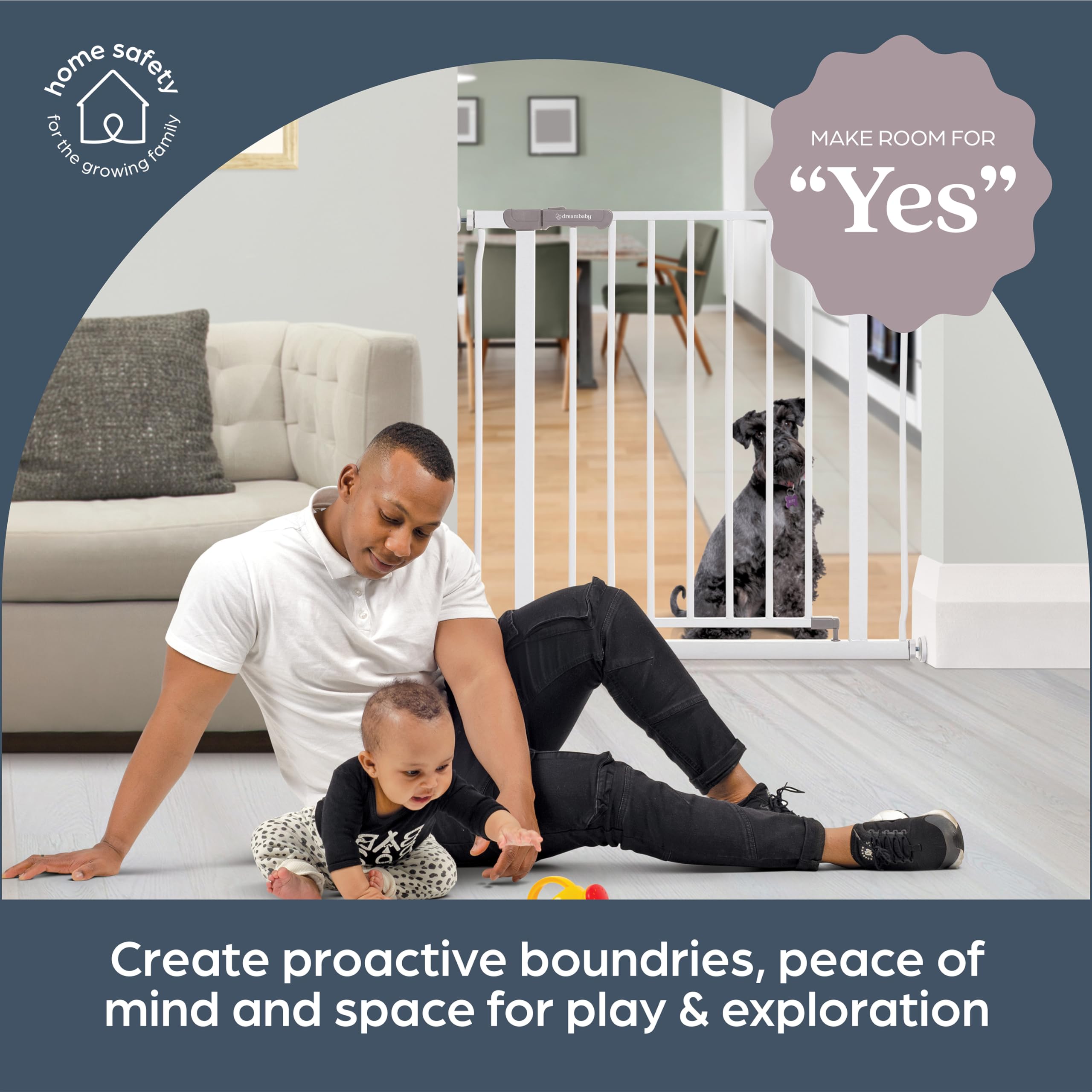 Dreambaby Ava 29.5''-40'' Extra Wide Baby Gate for Stairs, Doorways, and Hallways - Easy to Install - White Dog Gate