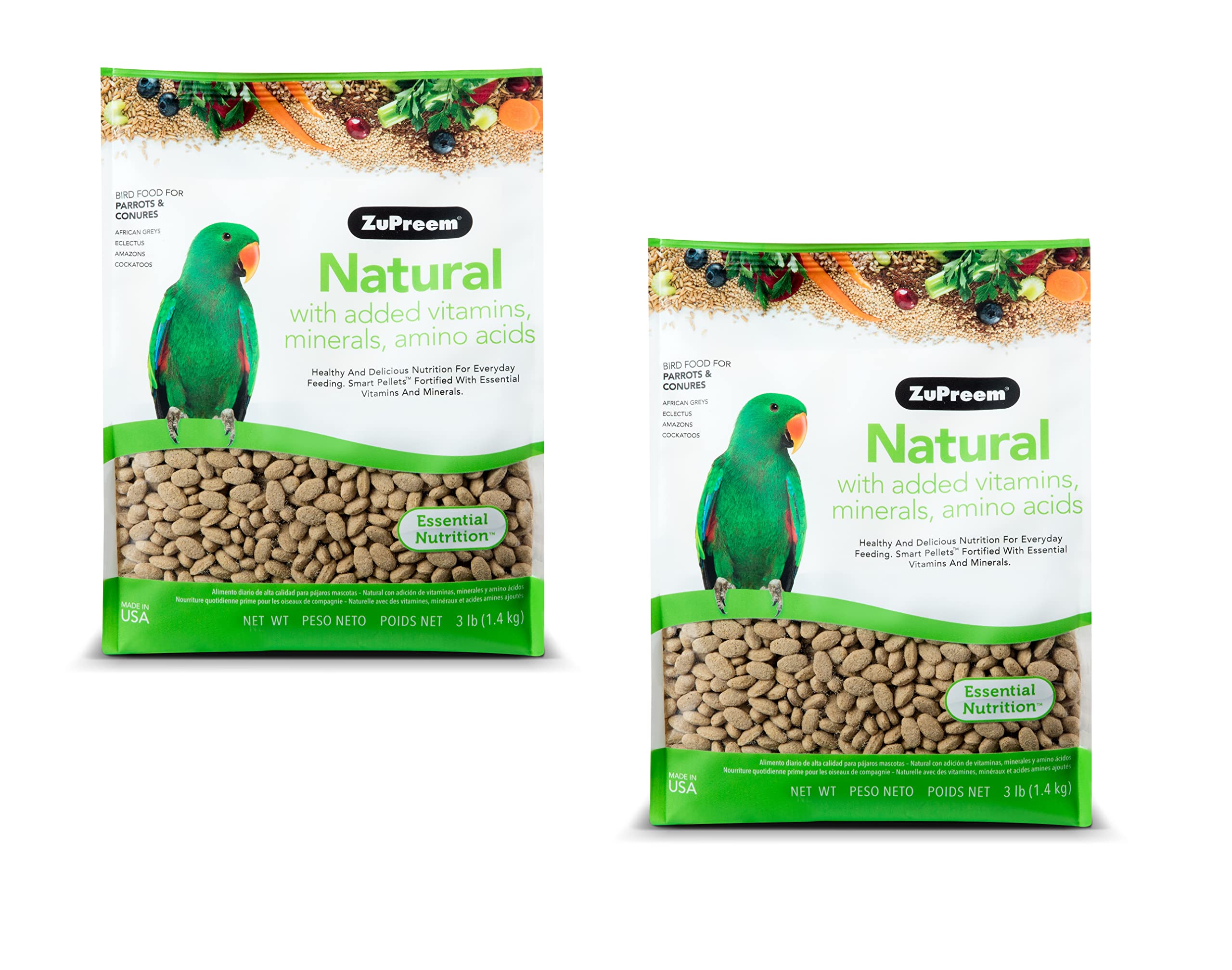 ZuPreem Natural Bird Food Pellets for Parrots & Conures, 3 lb (Pack of 2) - Daily Nutrition, Made in USA for Caiques, African Gr