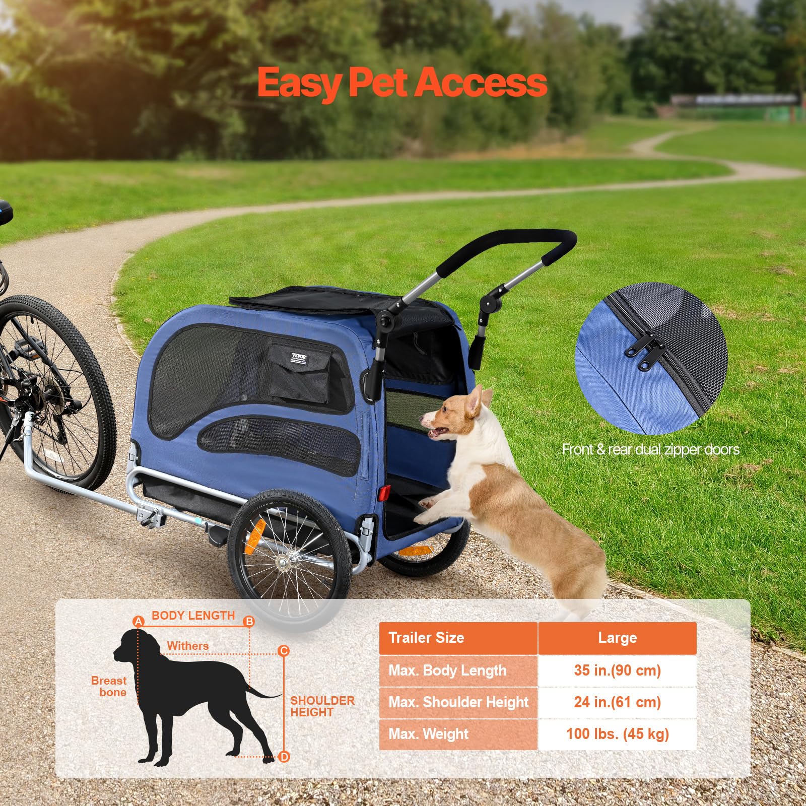 VEVOR Dog Bike Trailer, Supports up to 100 lbs, 2-in-1 Pet Stroller Cart Bicycle Carrier, Easy Folding Cart Frame with Quick Rel