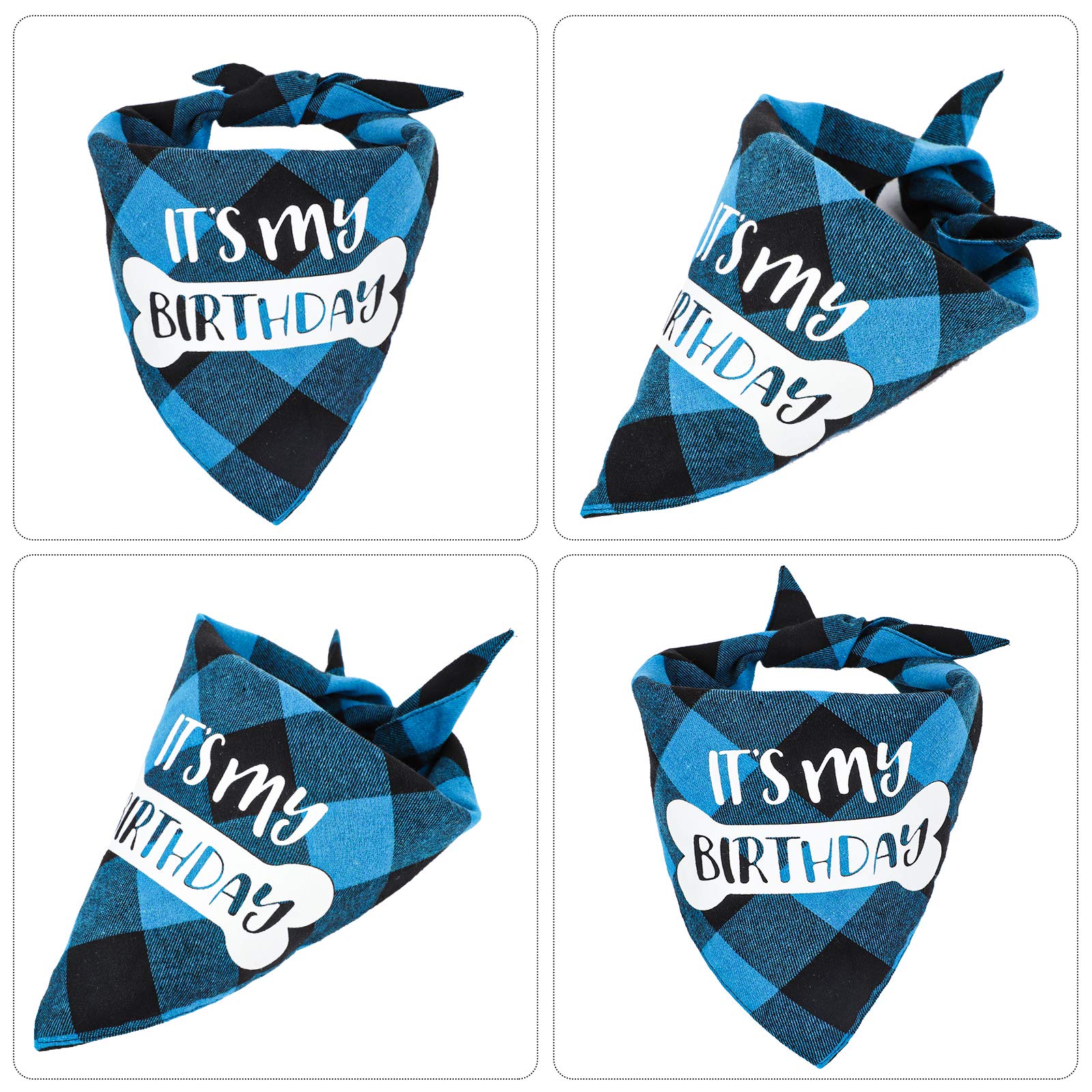 Vipith Double Sided Cotton Dog Birthday Bandana Girl Boy, Washable Reversible Plaid Painting Dog Scarf Bibs For Small Medium Lar