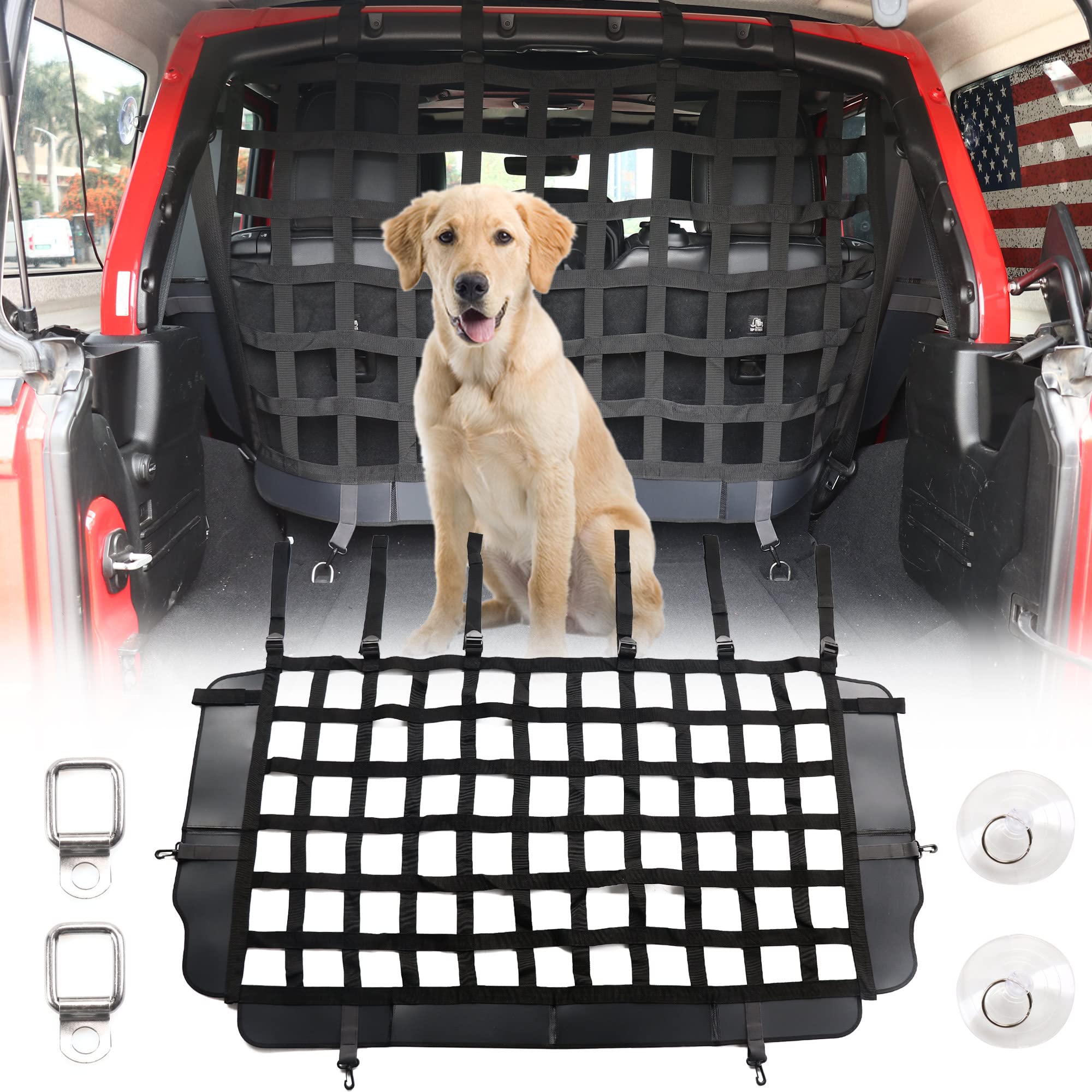 Bestaoo Pet Net Vehicle Safety Mesh Dog Barrier For Jeep Wrangler Jk Jl 2 Door 4-Door 2007-2025,Rear Seat Isolation Net,Easy To 