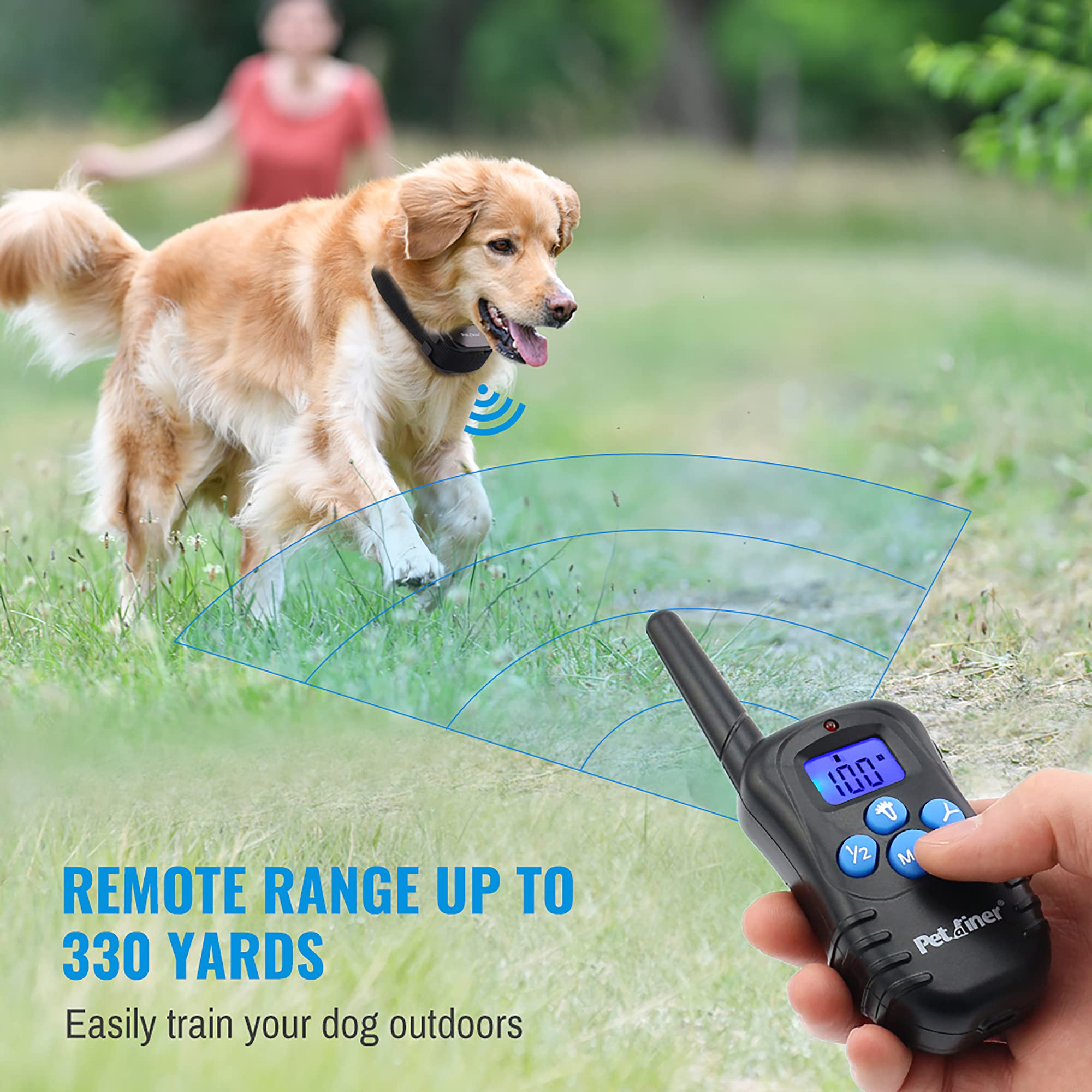 Petrainer Pet998Drb1 Dog Training Collar Rechargeable And Rainproof 330 Yd Remote Dog Training Collar With Beep, Vibra And Static Electronic Collar