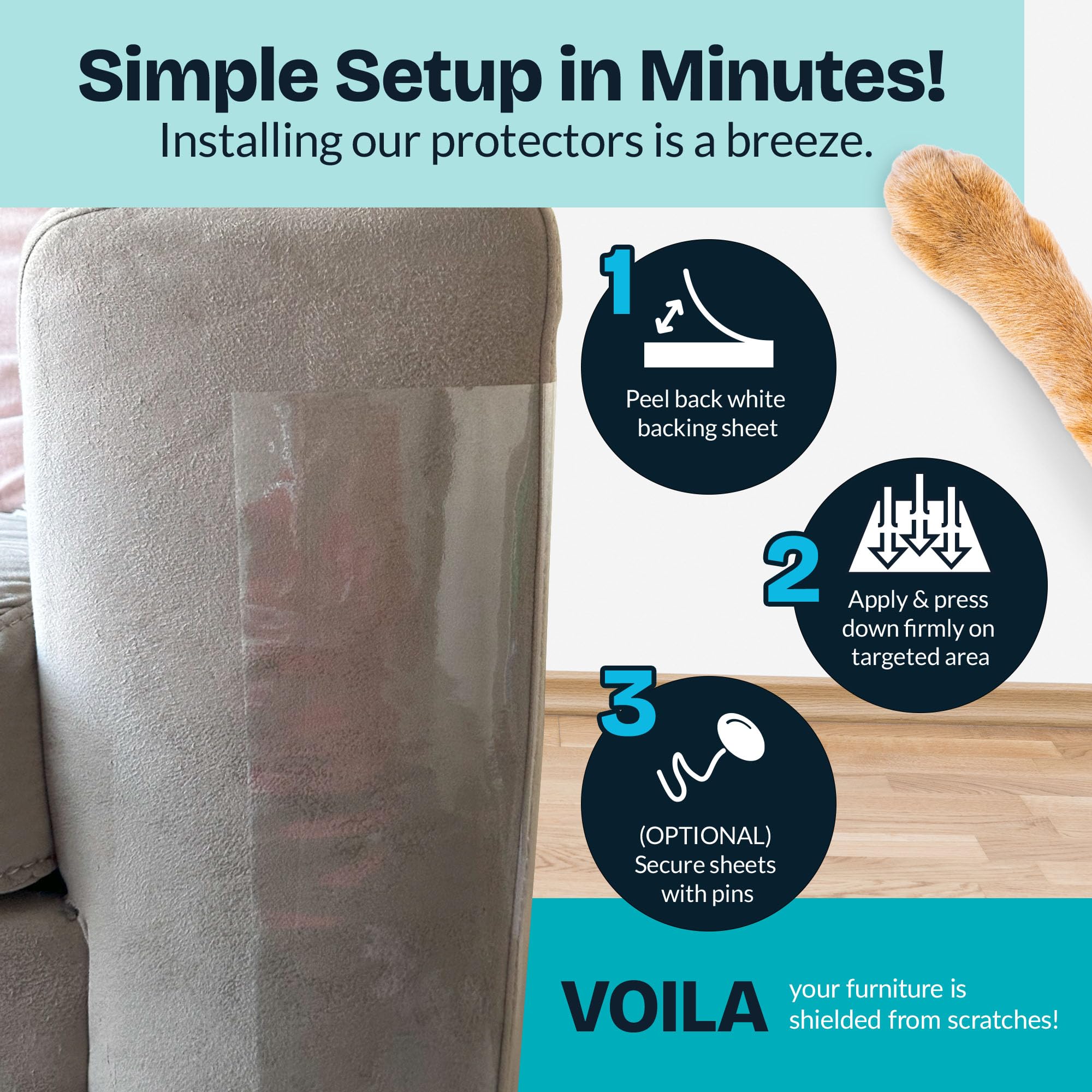 Reli. Cat Scratch Furniture Protector (8 Pack W/Pins) Xl | Cat Couch Protector From Claws | Clear Plastic Anti Scratch Furniture