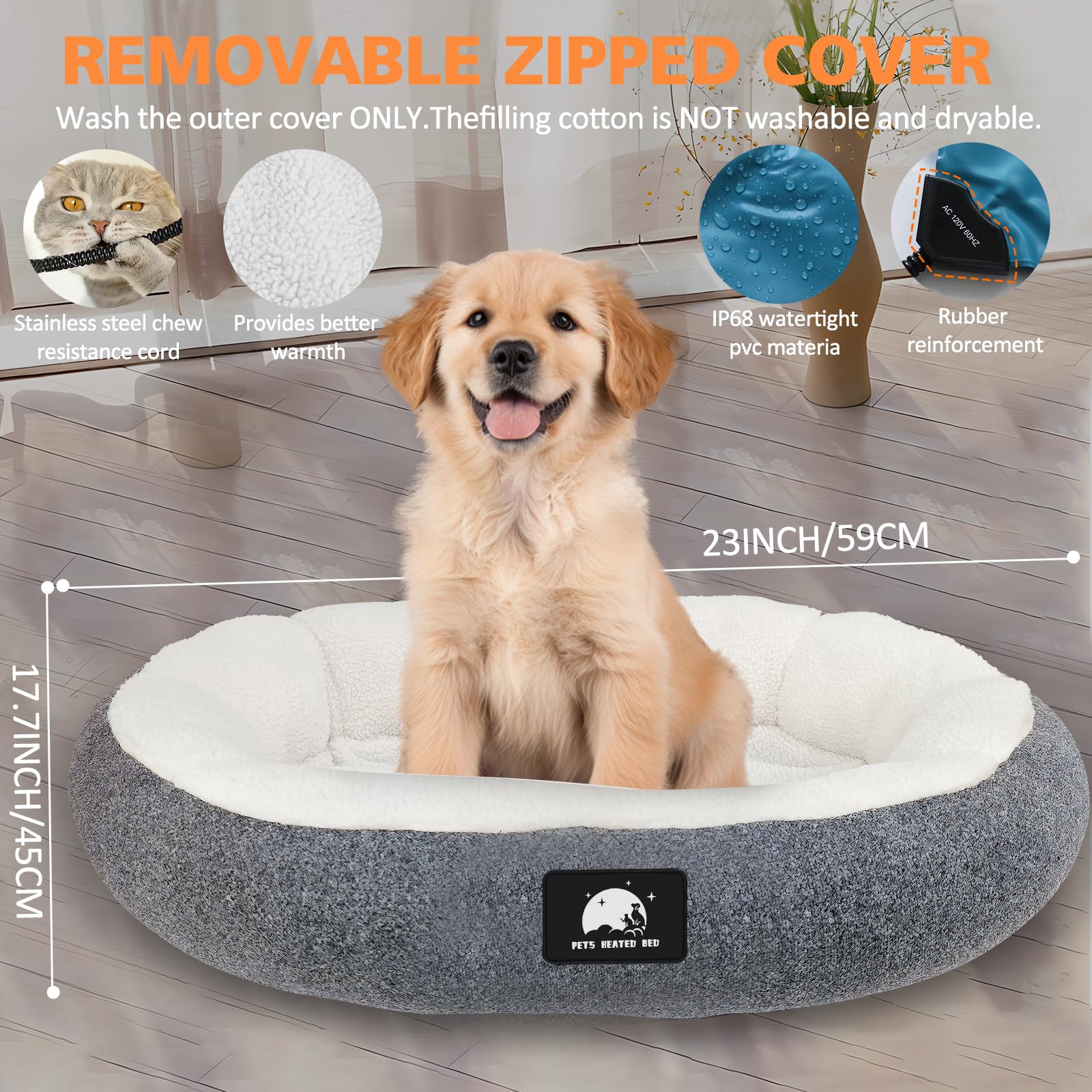 Znofan Heated Cat Bed For Small Cats, 19'' Soft & Cozy Donut Pet Bed With Timer & Temp Adjustable Heating Pad For Indoor Kitten,