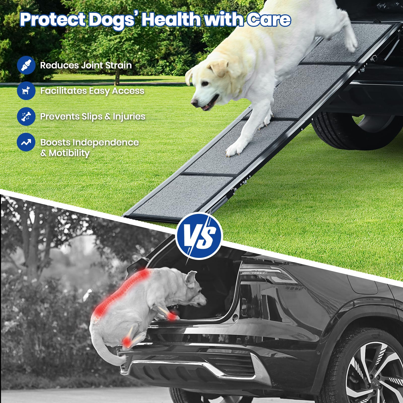 Dog Ramp For Car, Pawlify 63'' X 17.3'' Dog Ramps For Large Dogs With Anti-Pinch Handle And Anti-Slip Rug Surface, Folding Dog R