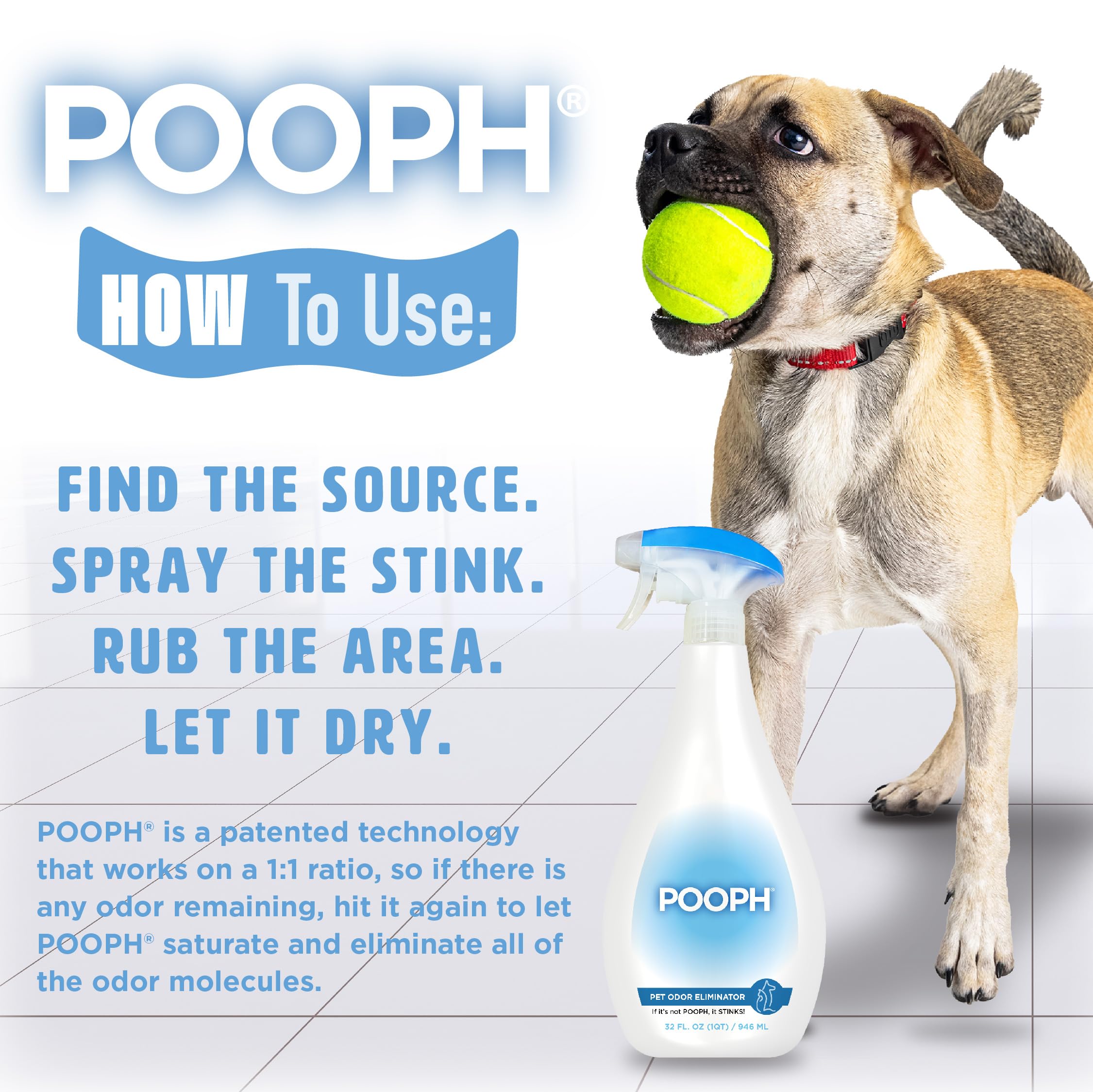 Pooph Pet Odor Eliminator, 32Oz Spray, 3-Pack - Dismantles Odors On A Molecular Basis, Dogs, Cats, Freshener, Eliminator, Urine, Poop, Pee, Deodorizer, Natures, Puppy, Fresh, Clean, Furniture, Potty