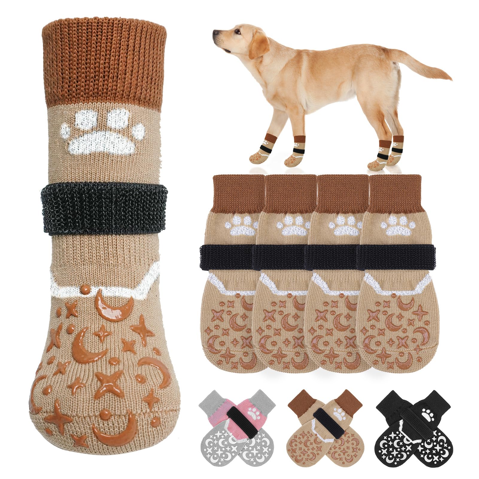 BEAUTYZOO Dog Socks to Prevent Licking Paws for Large Dogs, Dog Socks for Hardwood Floors Anti Slip, Reflective Dog Snow Socks W