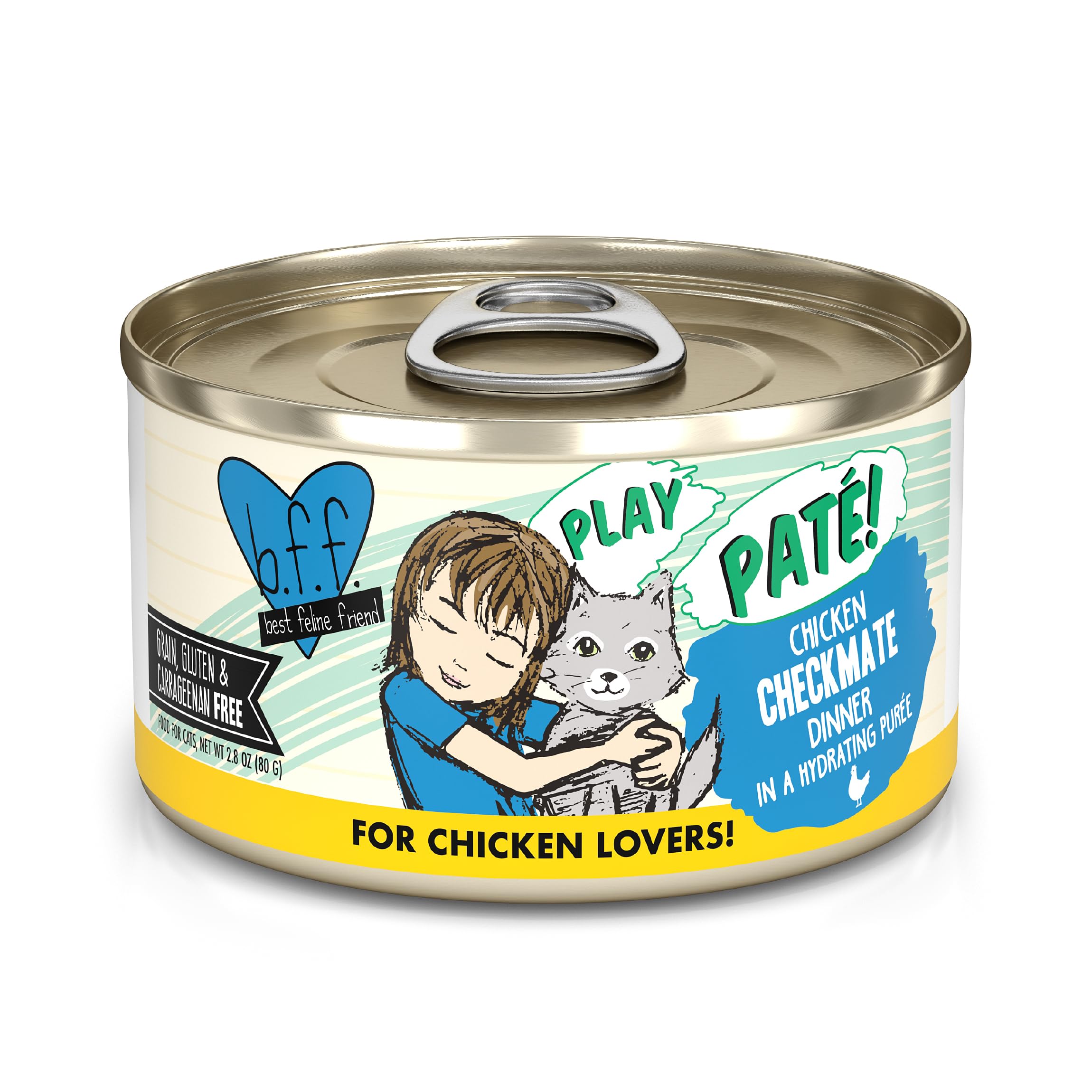 Weruva B.F.F. Play - Best Feline Friend Pat   Lovers, Aw Yeah!, Chicken Checkmate with Chicken, 2.8oz Can (Pack of 12)