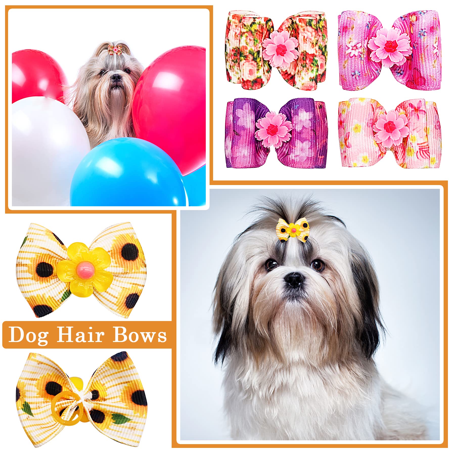 Jpgdn 50Pcs/25Pairs Dog Hair Bows With Rubber Band Spring Floral Pattern For Girls Female Cat Rabbit Puppy Poodle Top Knot Elast