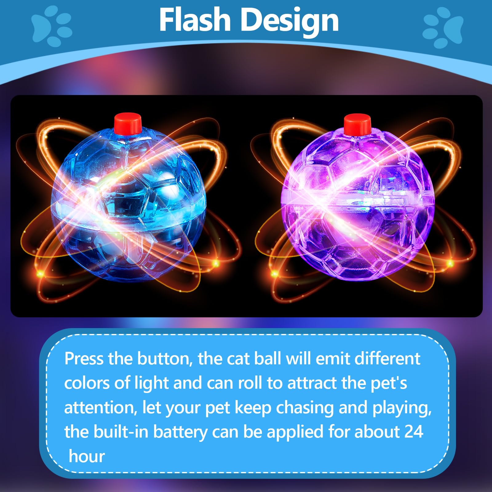 Jecery 9 Pcs Light Up Cat Balls Ghost Hunting Led Motion Activated Cat Toy Interactive Lighted Ball Pet Toys Glowing Mini Runnin