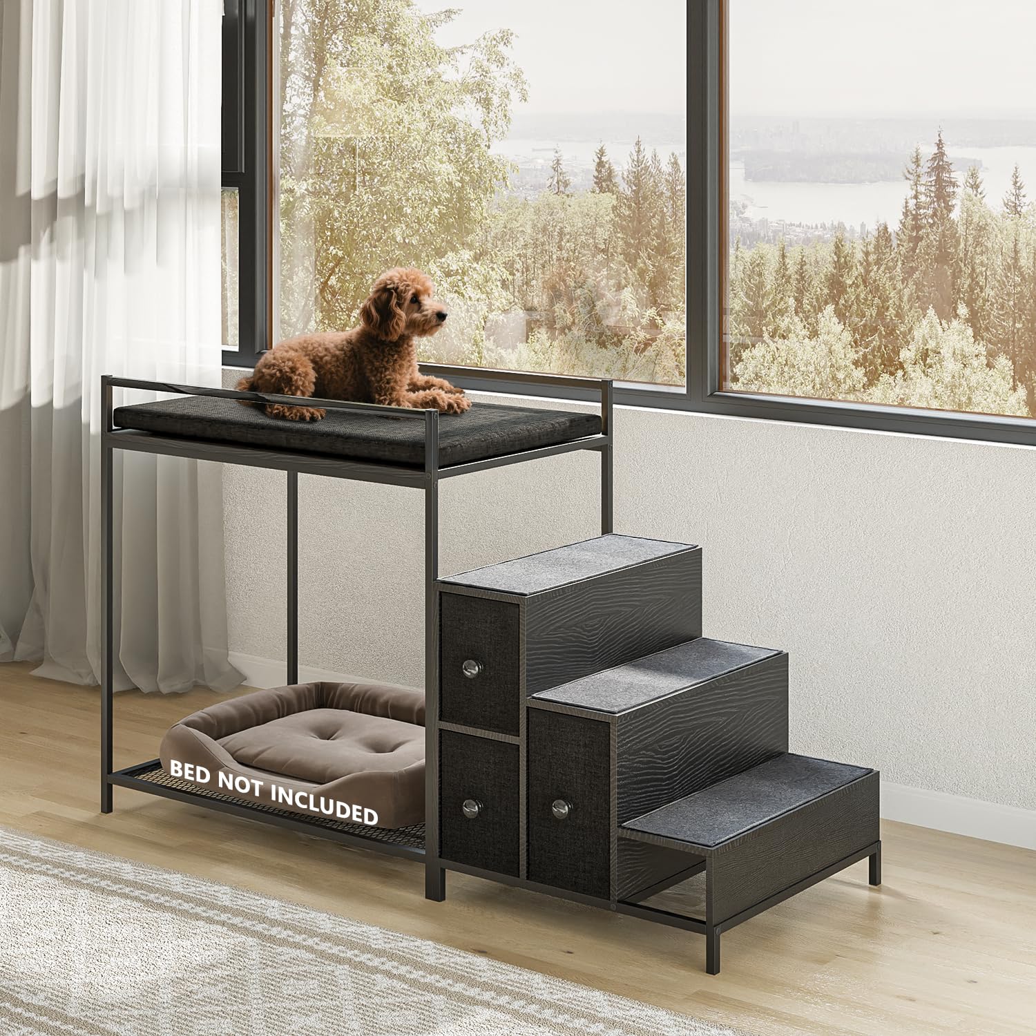 VENDORZ Dog Bunk Bed Cat Window Perch with Stairs and Drawers, Cat Window Seat Perch, Indoor Perch with Stairs for Small Medium 