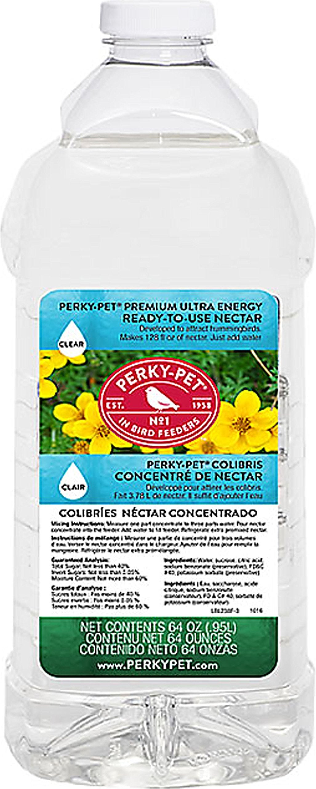 Perky-Pet 239CL Ready-to-Use Clear Hummingbird Nectar, 64-Ounce