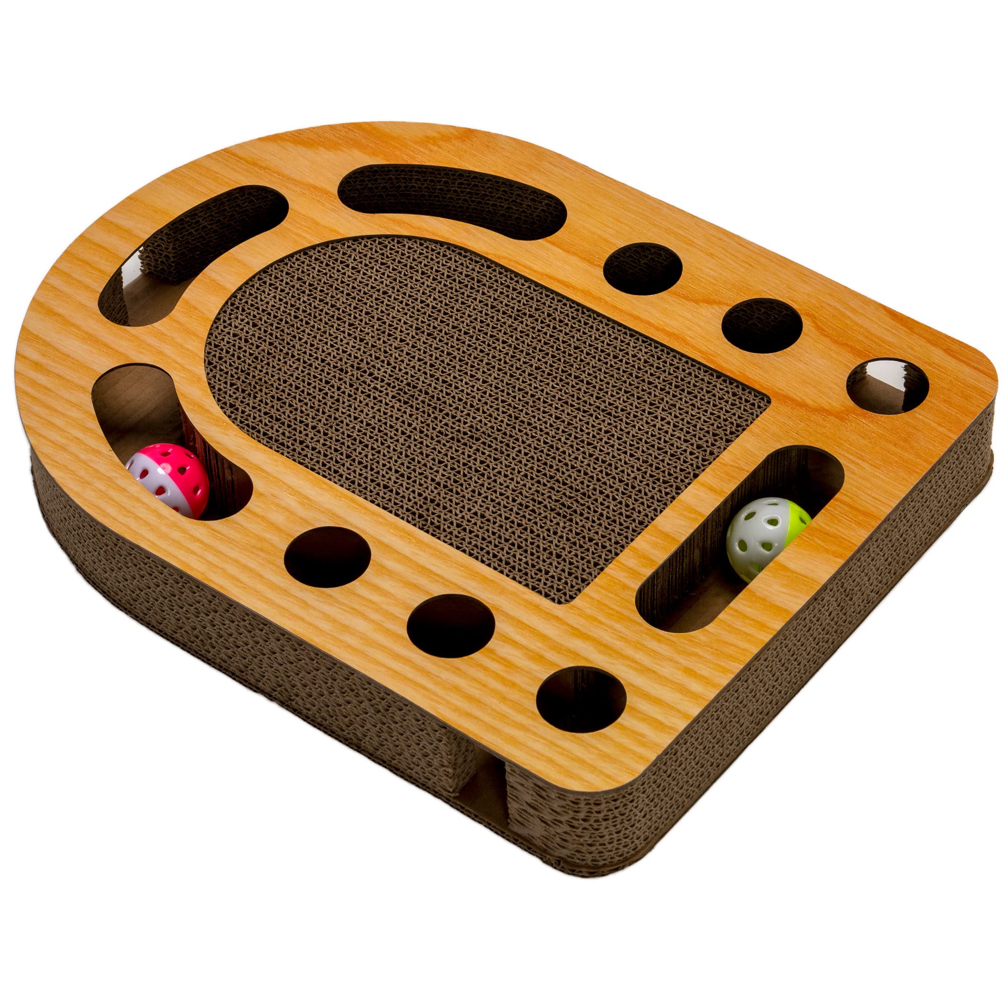 Furhaven Scratching Pad Ball Track Cat Toy W/ Catnip For Indoor Cats - Archway Busy Box Scratcher - Tan, One Size