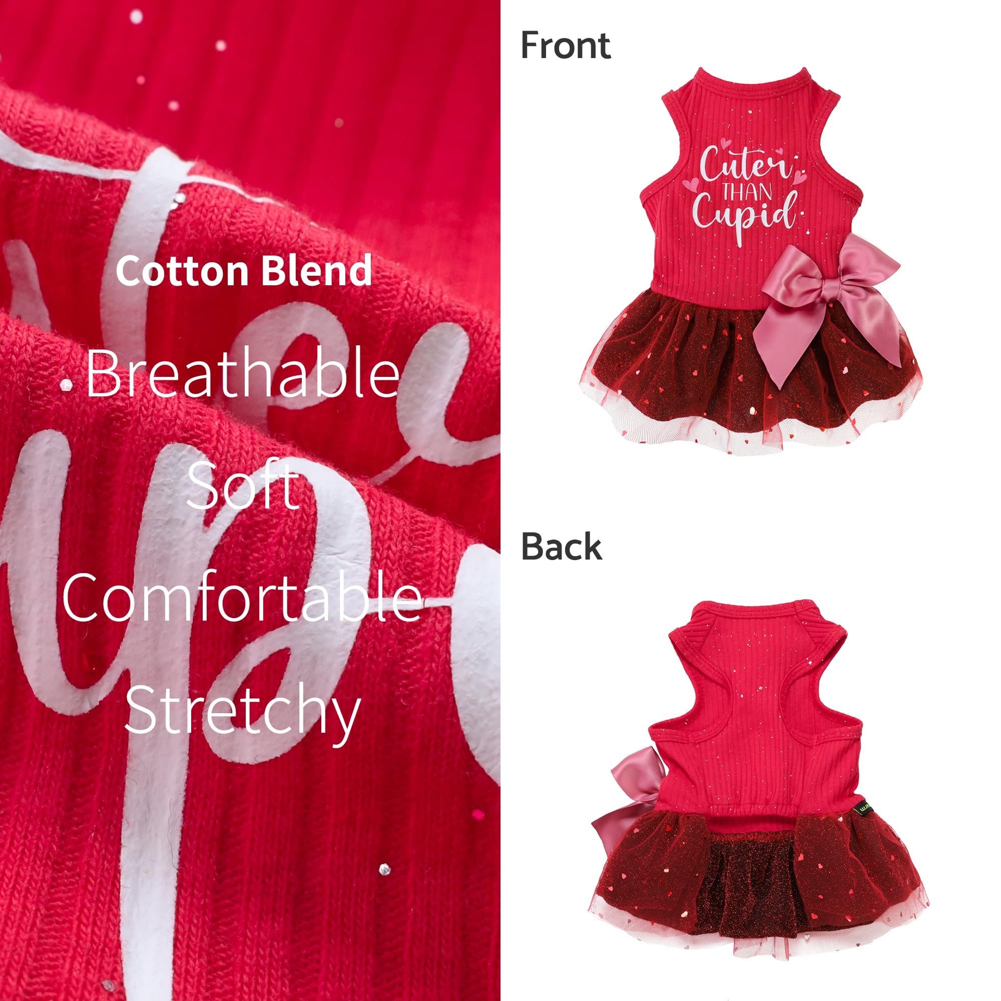 Fitwarm Cuter Than Cupid Dog Tulle Dress, Cute Girl Dog Clothes, Funny Pet Apparel, Burgundy Red, Xs