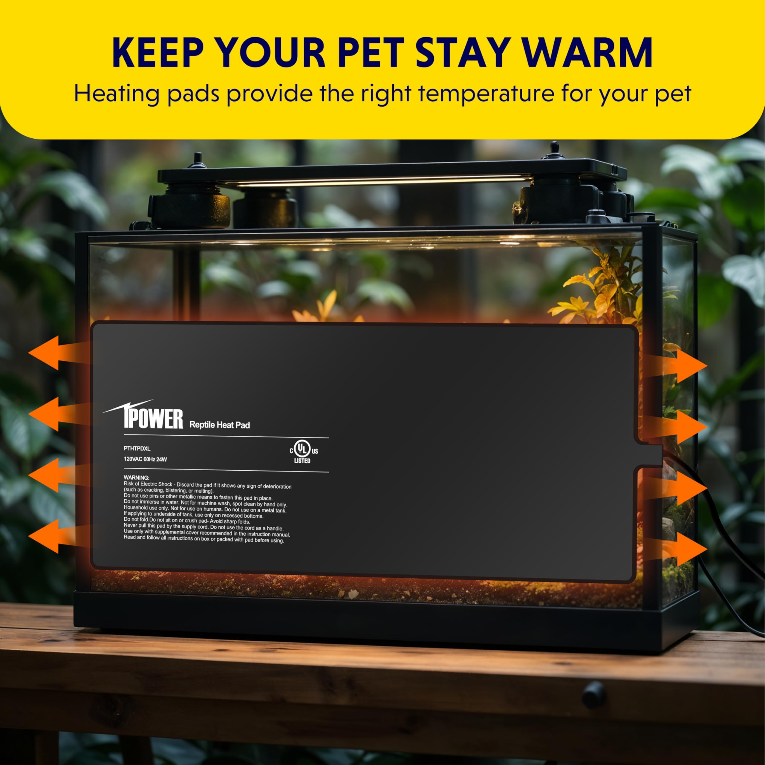 Ipower 8X18 Inch Reptile Heat Pad Under Tank Heater, Energy-Efficient & Waterproof Design Terrarium Warmer Mat For Turtles, Liza