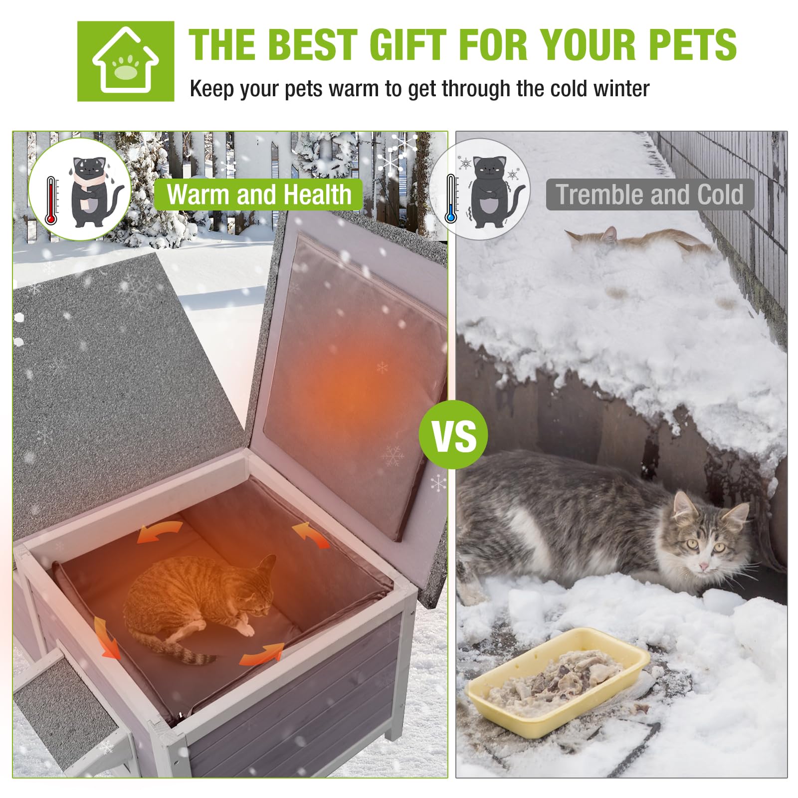 Outdoor Cat House With Insulated Liner Feral Cat Shelter For Winter, Heated Cat House For Outdoor Cats - 100% Insulated