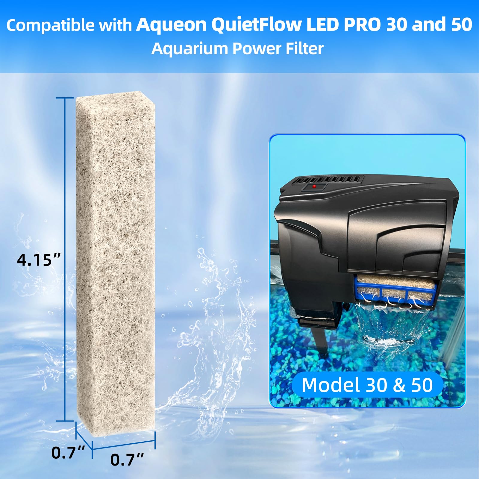 Aquaneat 6-Pack Replacement Ammonia Reducer Pads Compatible With Aqueon Quietflow 30 And 50 Led Pro Aquarium Power Filter