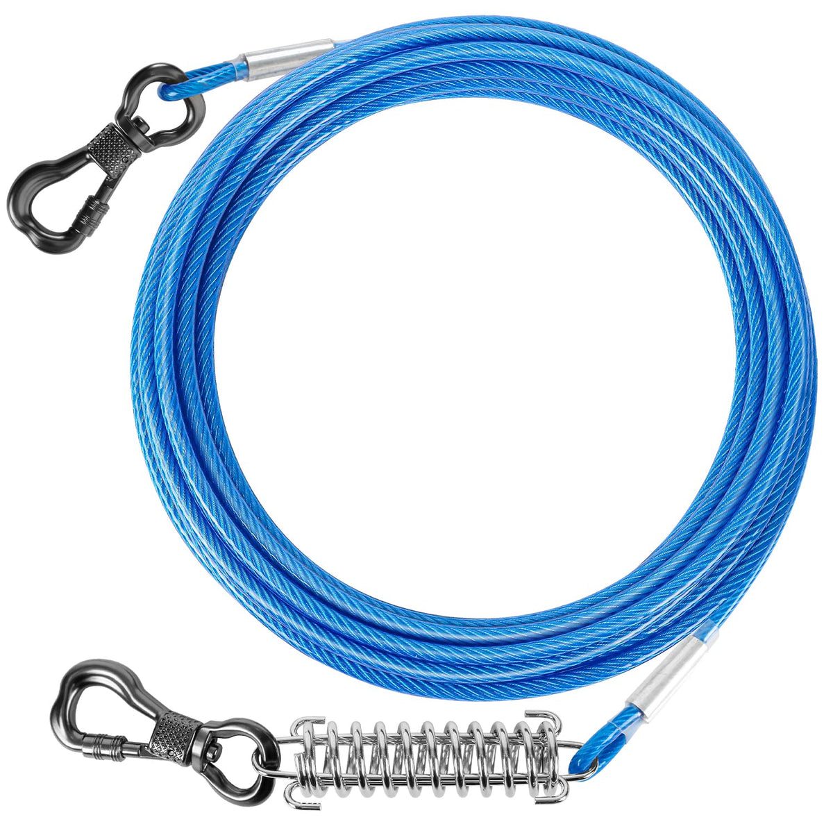 Tresbro 30 Ft Dog Tie Out Cable, Heavy Duty Dog Chains For Outside With Spring Swivel Lockable Hook, Pet Runner Cable Leads For Yard, Blue Dog Line Tether For Small Medium Large Dogs Up To 500 Lbs