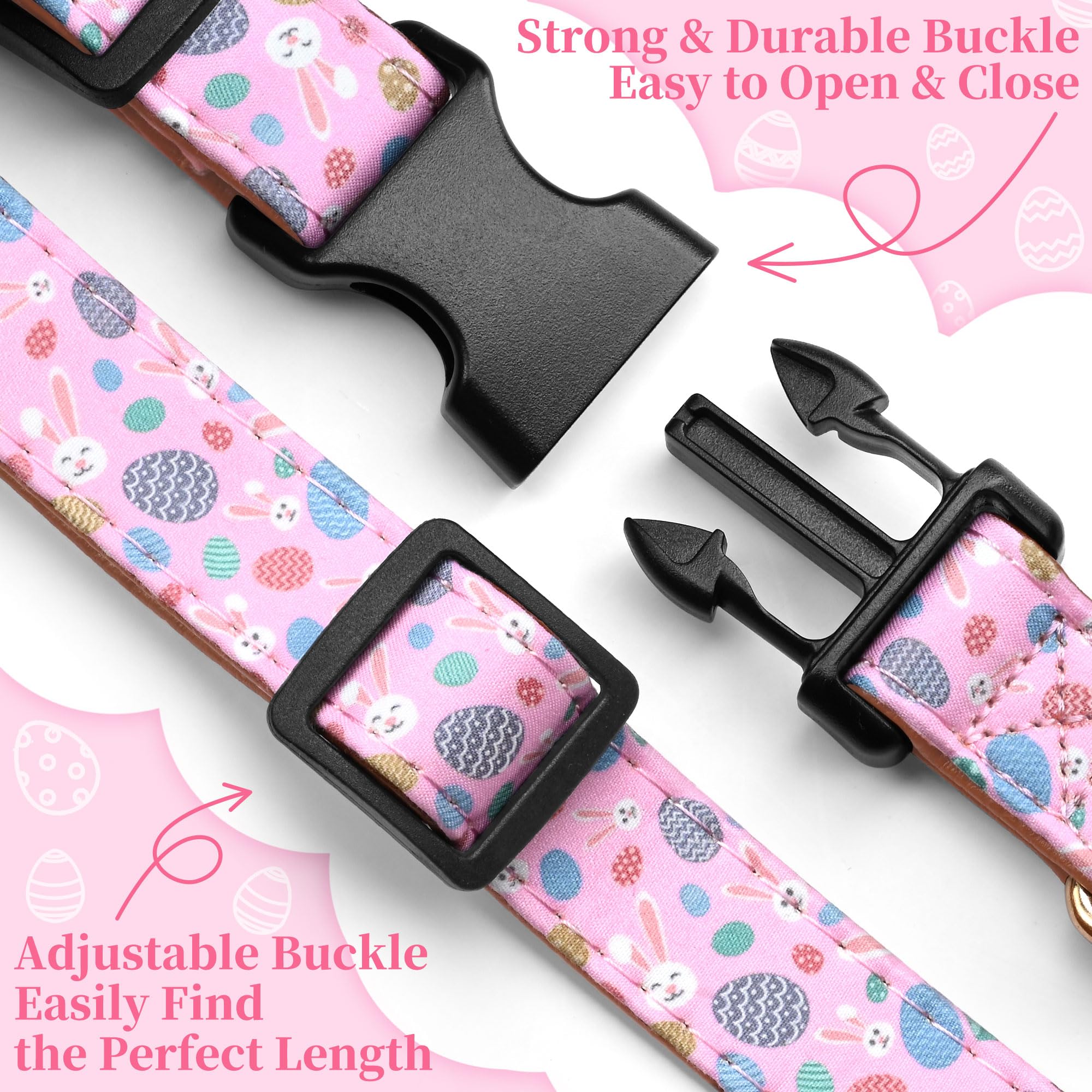 Wipalor Easter Rabbits Eggs Adjustable Dog Collar Girl Boy Puppy With Detachable Bowtie, Cute Easter Bunny Pet Collar Dog Collar