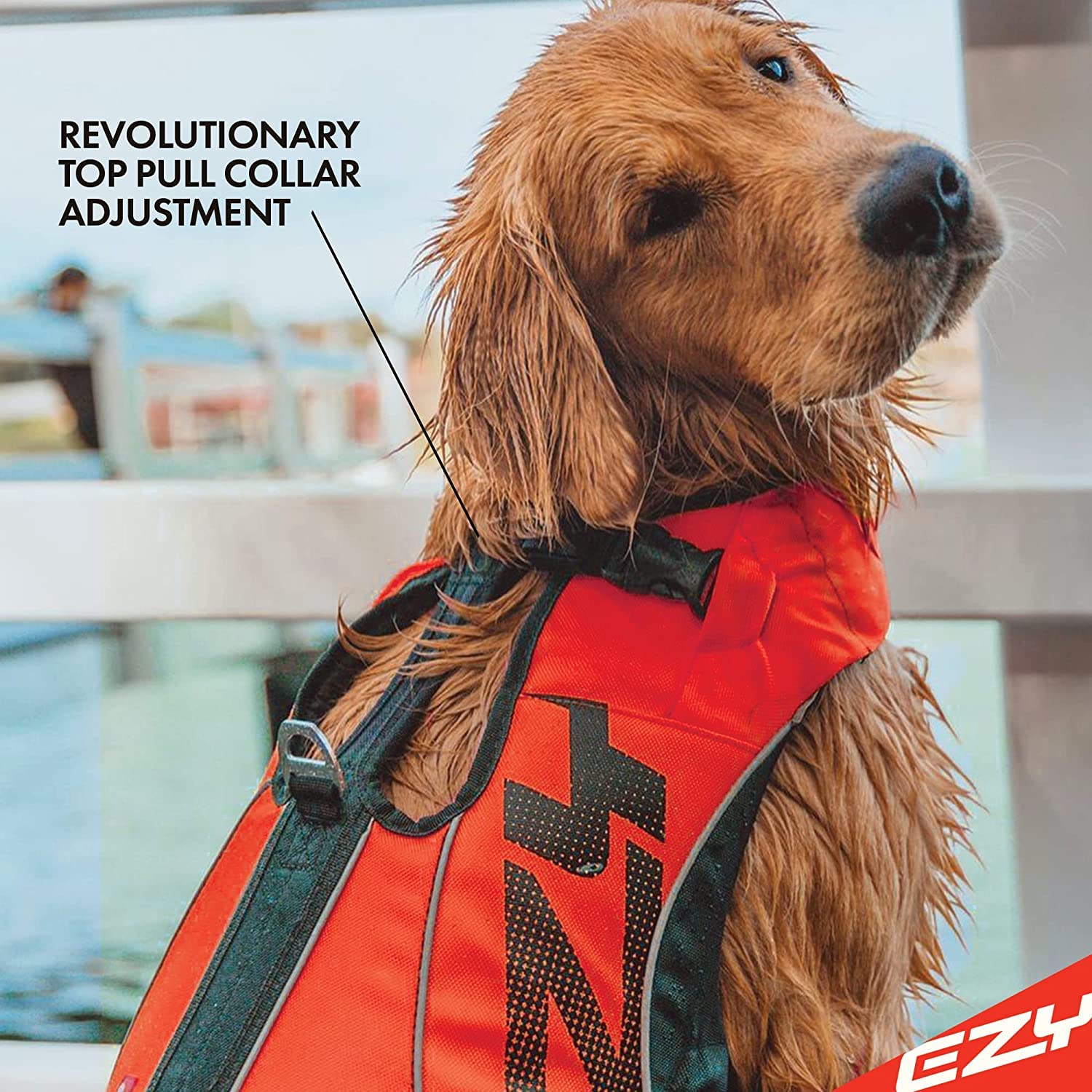 Ezydog Dfd X2 Dog Life Jacket - Adjustable Swimming Safety Life Vest Preserver With Continuous Neck Flotation, Reflective Trim,