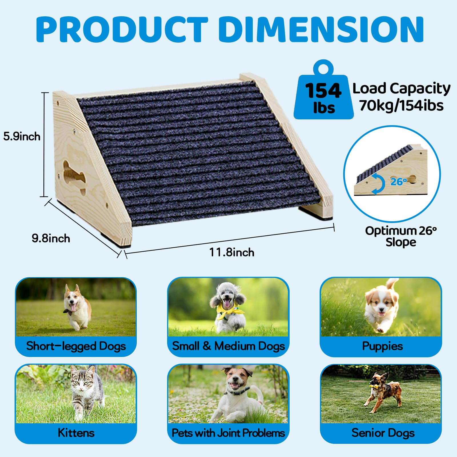Dog Ramps For Stairs, Wooden Pet Ramp Stairs For Small Medium Large Dogs, Non-Slip Dog Pet Steps For Any Staircase, Stair Ramp F