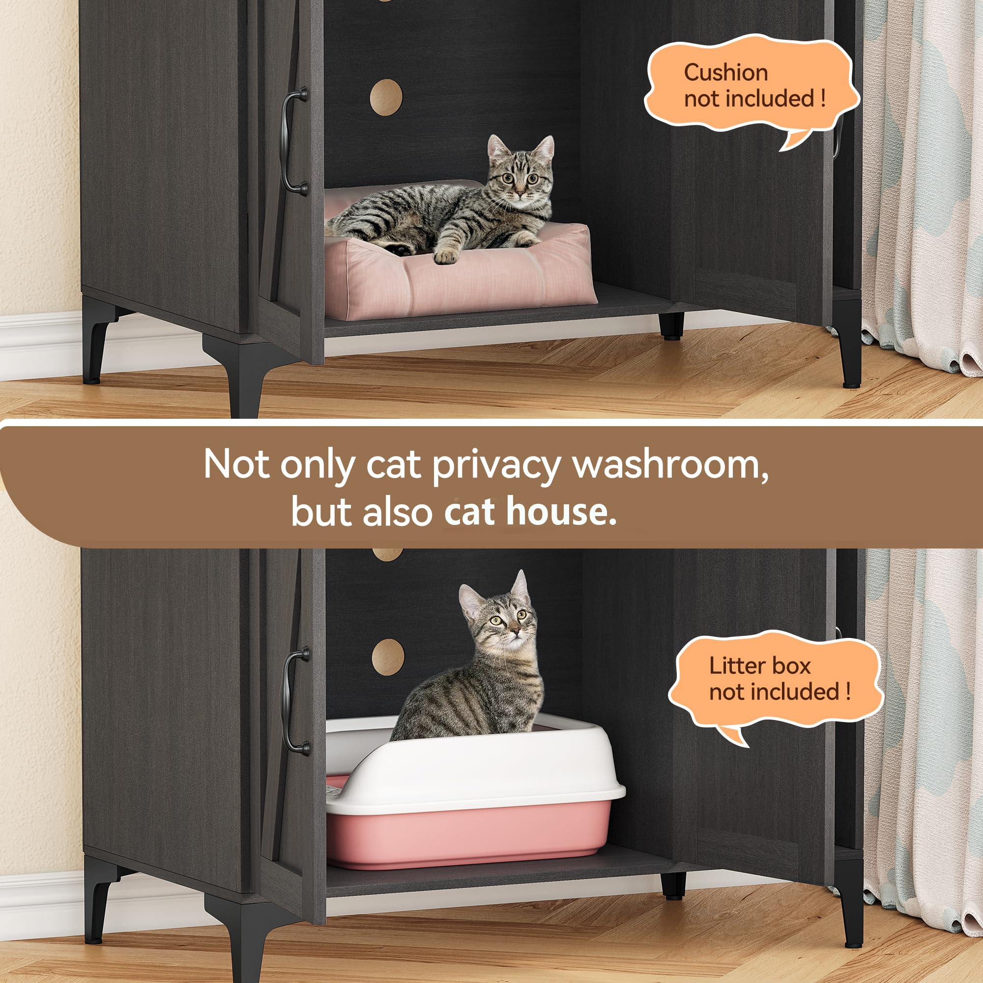 IDEALHOUSE Cat Litter Box Enclosure with Shelves and Doors,Wood Sturdy Hidden Litter Box Furniture,Indoor Cat House Furniture fo