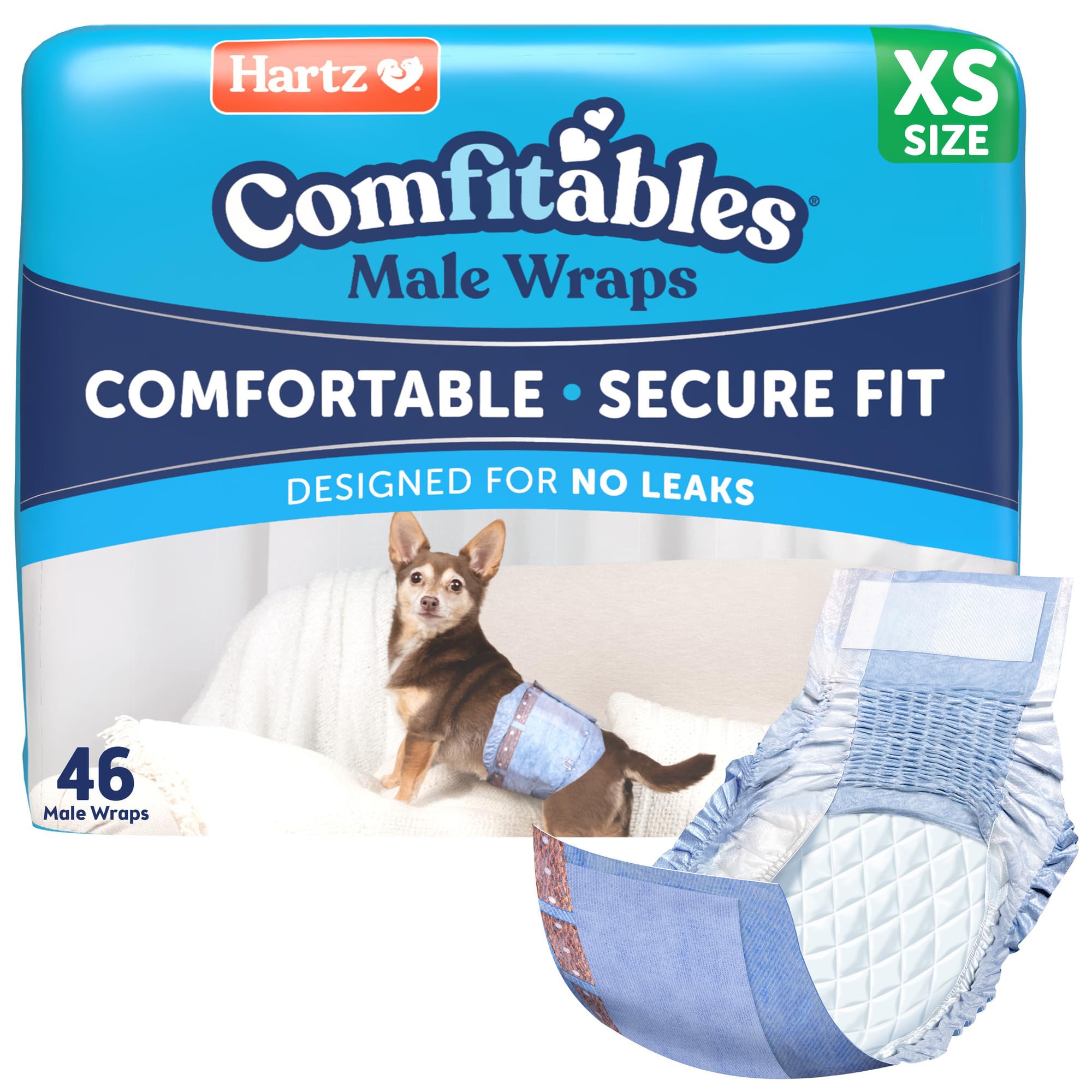 Hartz Comfitables Disposable Male Dog Wraps with Stretchy Waistband, Extra Small 46 Count