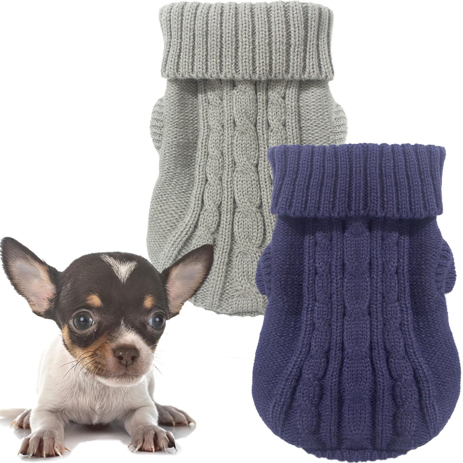 2-Piece Dog & Cat Sweater Set - Small Dogs & Puppies, Winter Warm Pullover, Chihuahua & Yorkie Sweater