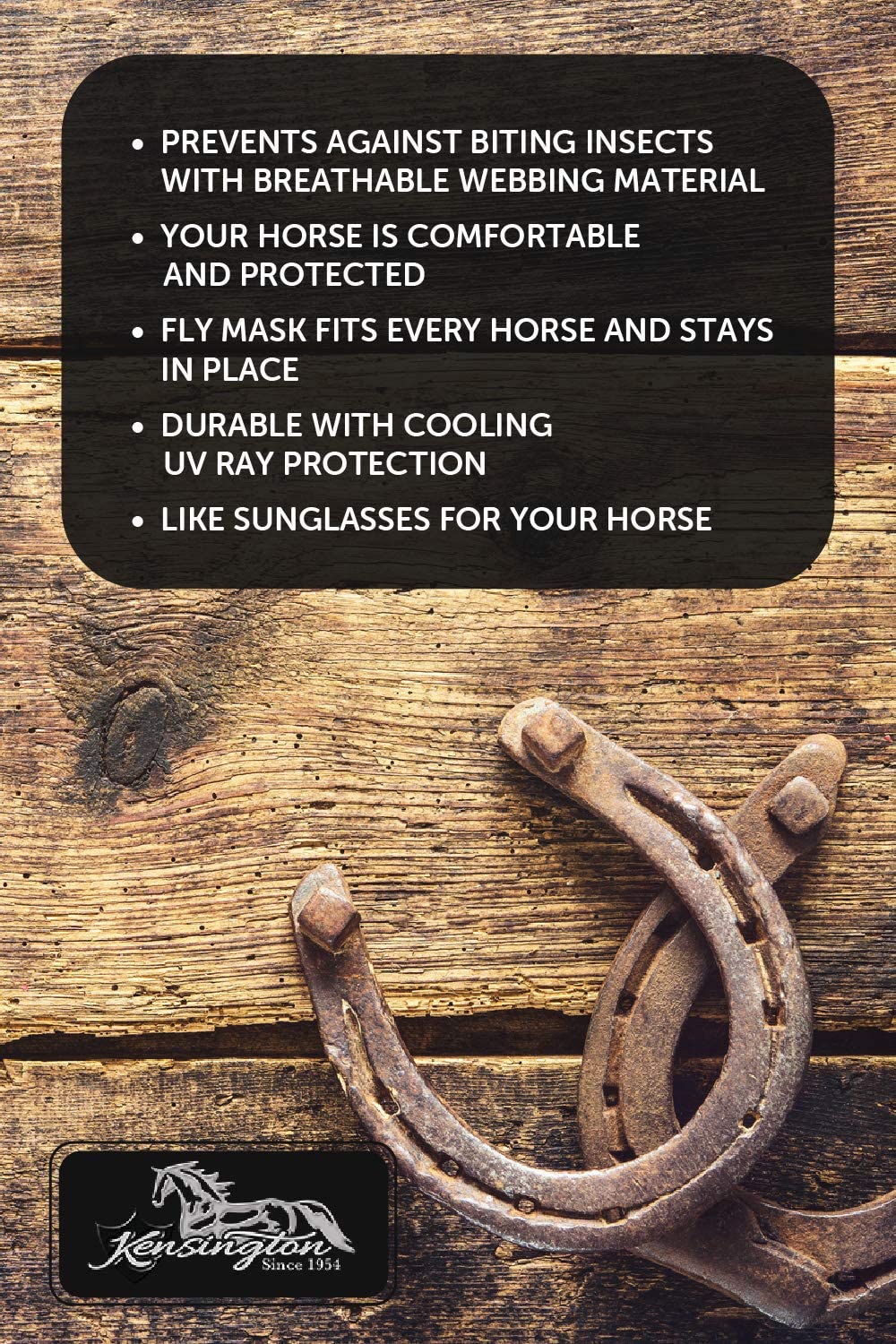 Kensington Fly Mask with Fleece Trim for Horses - Protects Face and Eyes from Flies and Sun Rays While Allowing Full Visibility