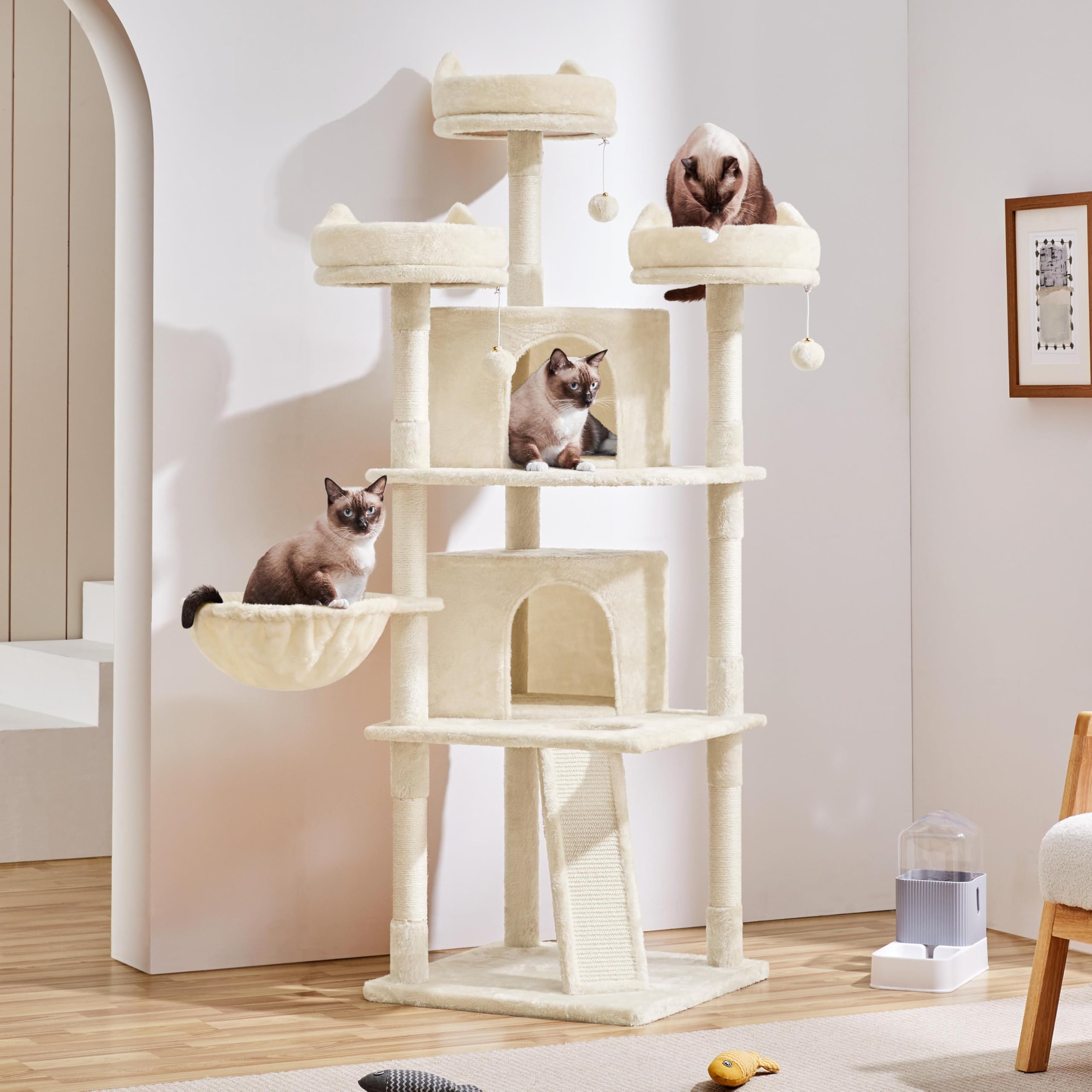 Yaheetech Cat Tree Cat Tower, Multilevel Cat Condo With Sisal Scratching Post As Indoor Cats Play House, Beige, 68.5In