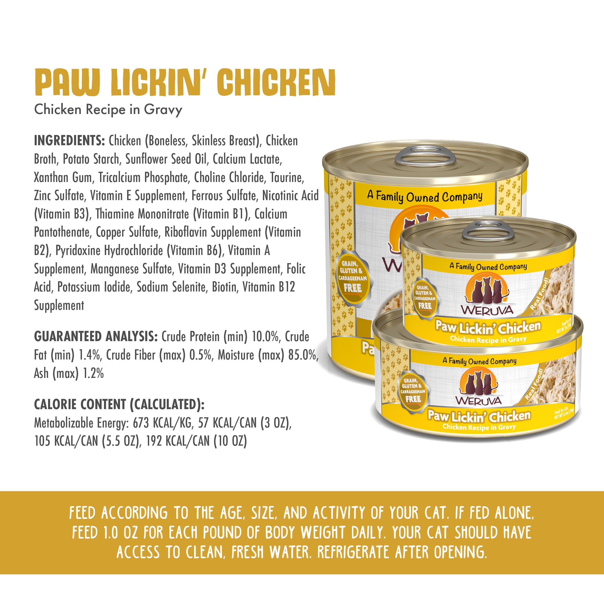 Weruva Classic Cat Food, Paw Lickin Chicken with Chicken Breast in Gravy, 3oz Can (Pack of 24)