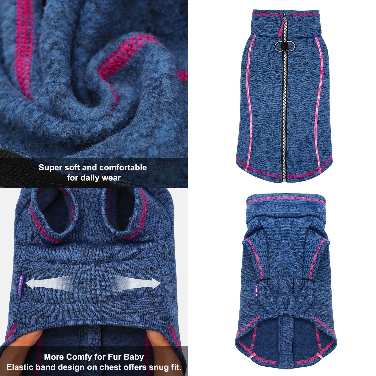 cyeollo Dog Sweater Jacket Coat with Zipper Reflective Jackets with D Ring Step in Dog Winter Coats Fleece Sweaters Pet Clothes