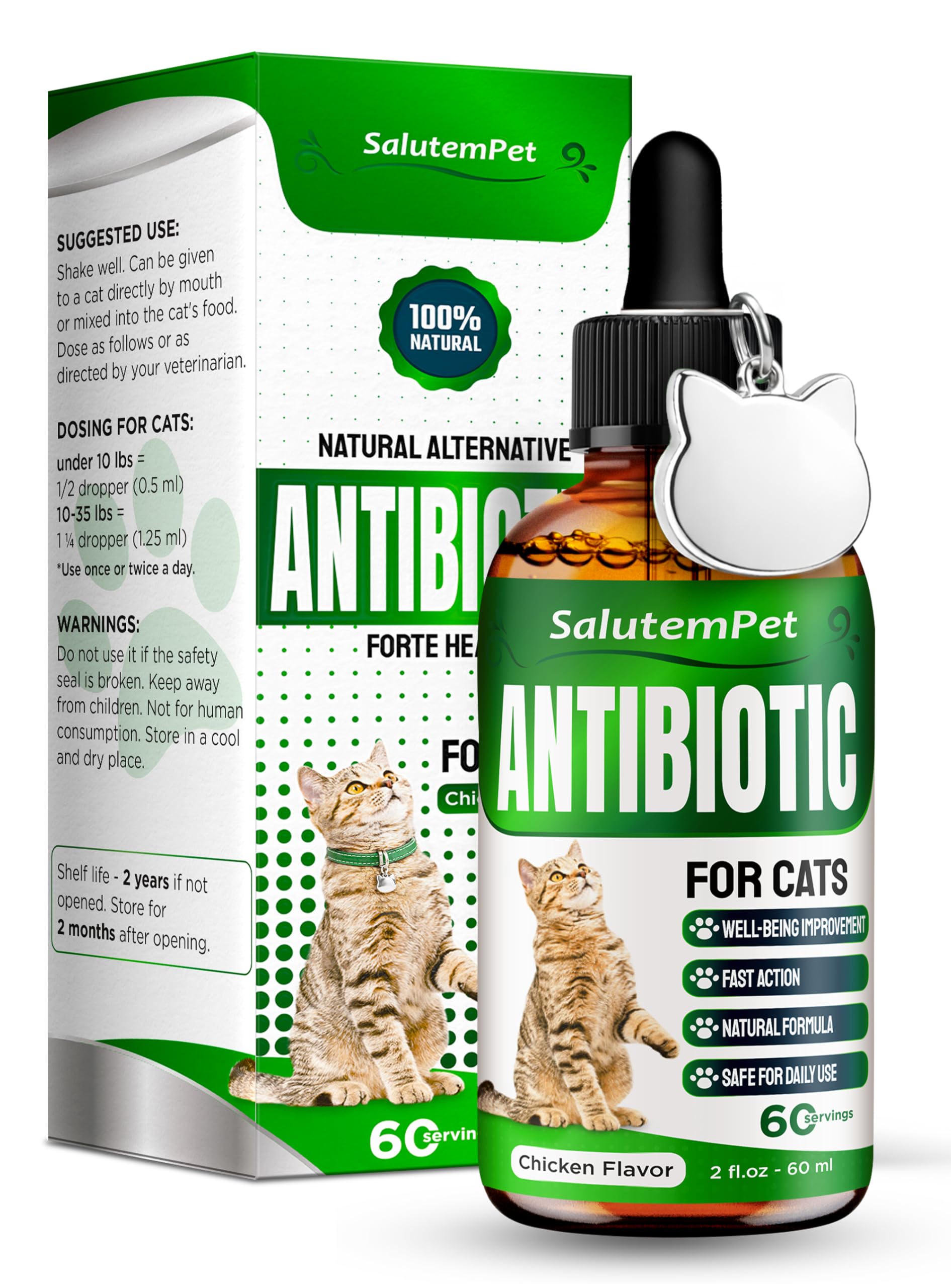 Cat Antibiotic in Drops - Natural Antibiotics for Cats with Chicken Flavor Help with UTI, Cough, Allergies - Safe for Pets and B