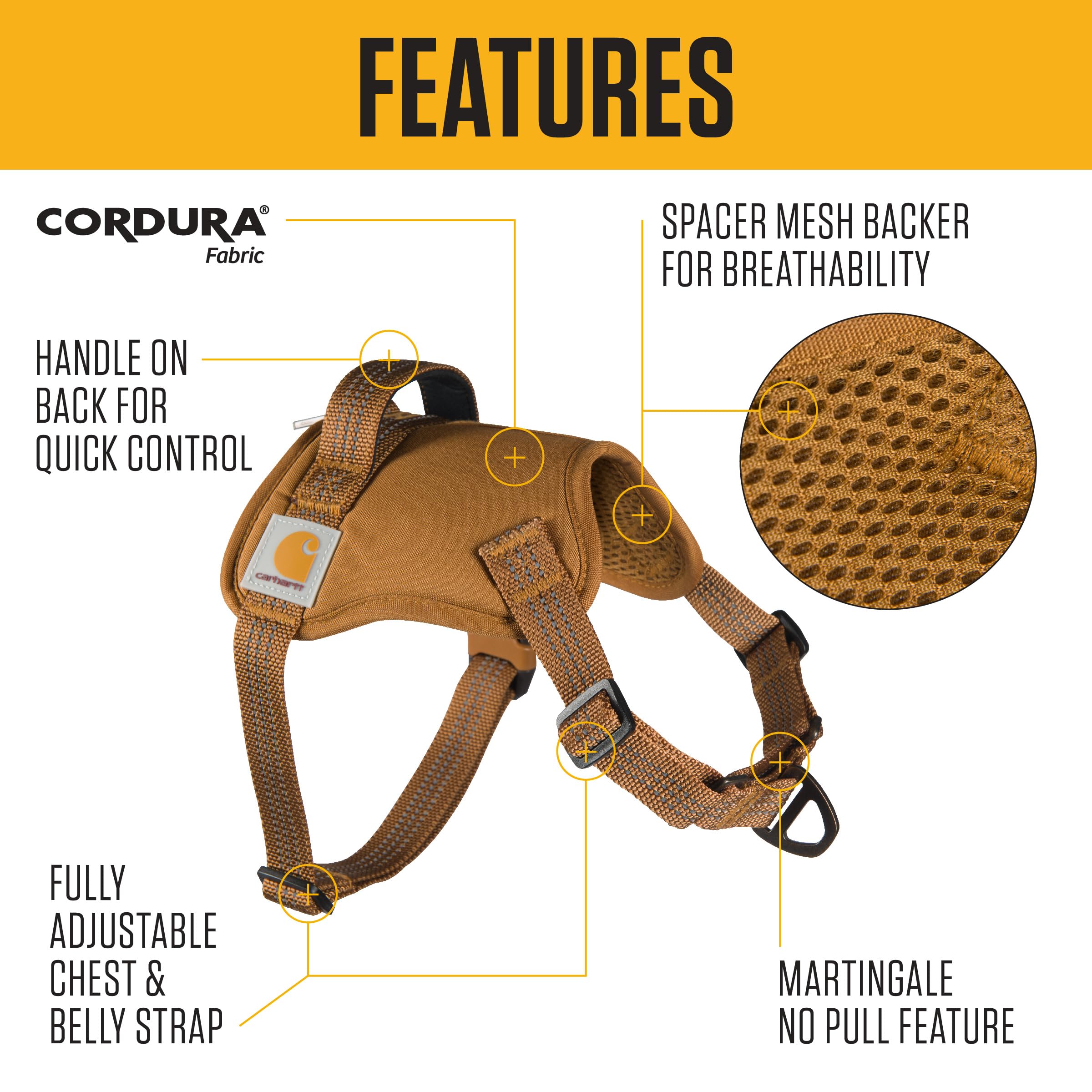 Carhartt Nylon Duck No Pull Dog Harness, Fully Adjustable Dog Harness with Quick Control Handle and Reflective Accents, Deep Win