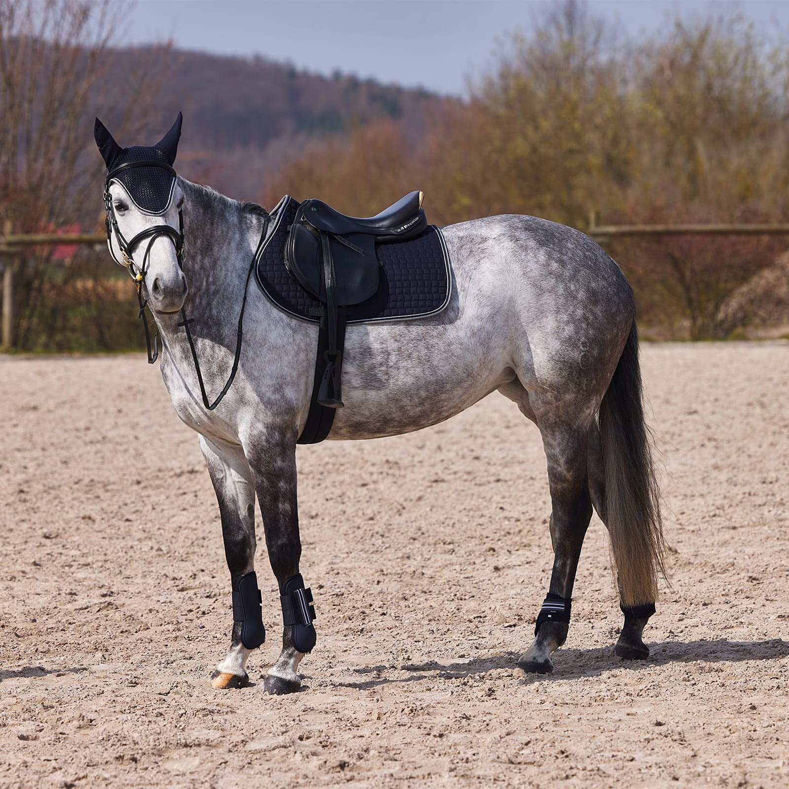 Horze Adepto Open Front Tendon Boots | Durable Shell With Neoprene Lining - Dark Navy - Pony