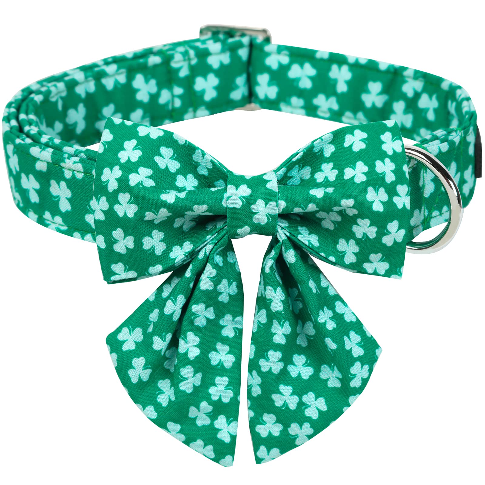 ARING PET St. Patrick's Day Dog Collar-Cute Green Clovers Dog Collar with Sailor Bowtie, Cotton Trefoil Dog Collars with Metal B
