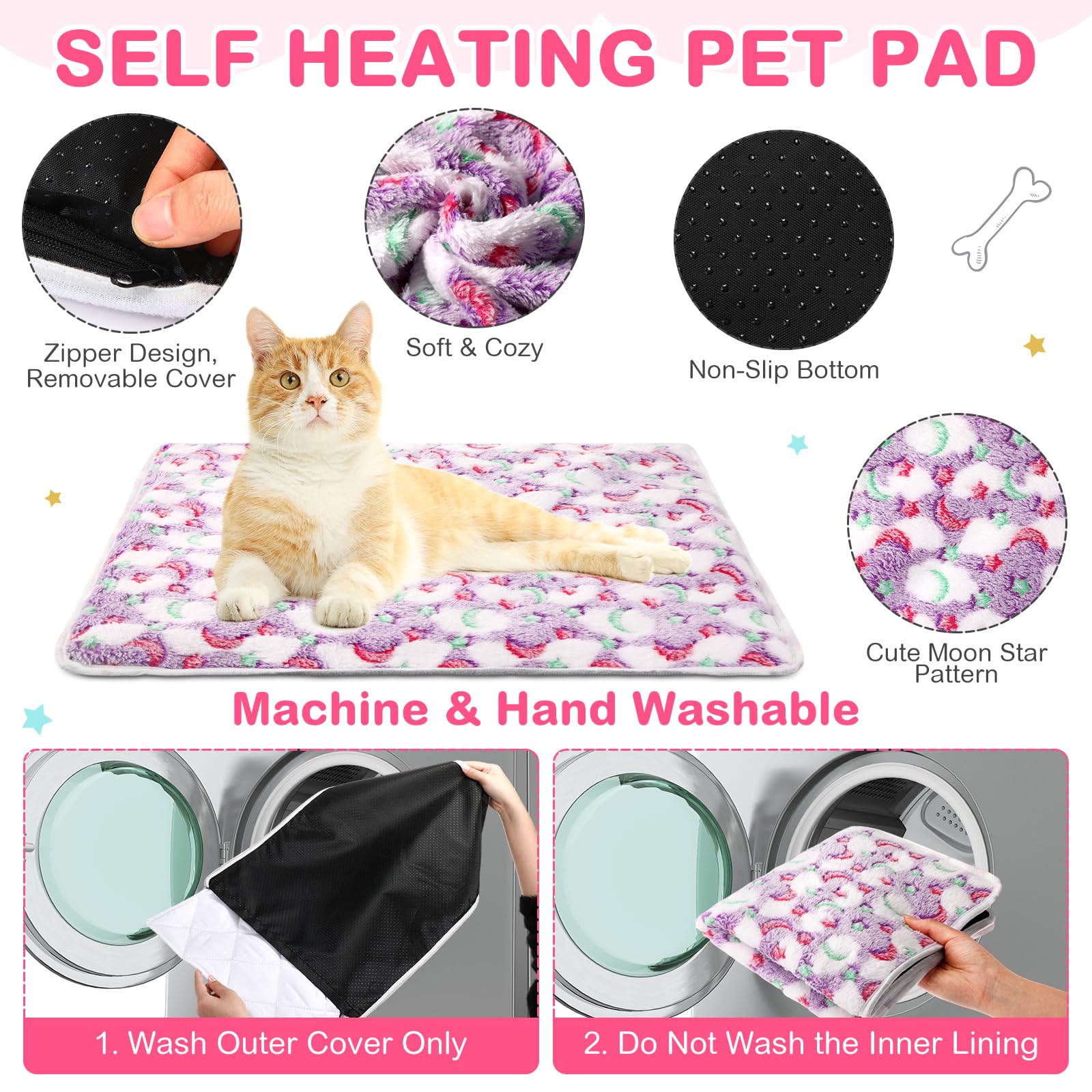 Clysee 4 Pack Self Heating Cat Bed Cat Self Warming Pad With Removable Cover Extra Warm Thermal Pet Pad Washable Pet Crate Mat A