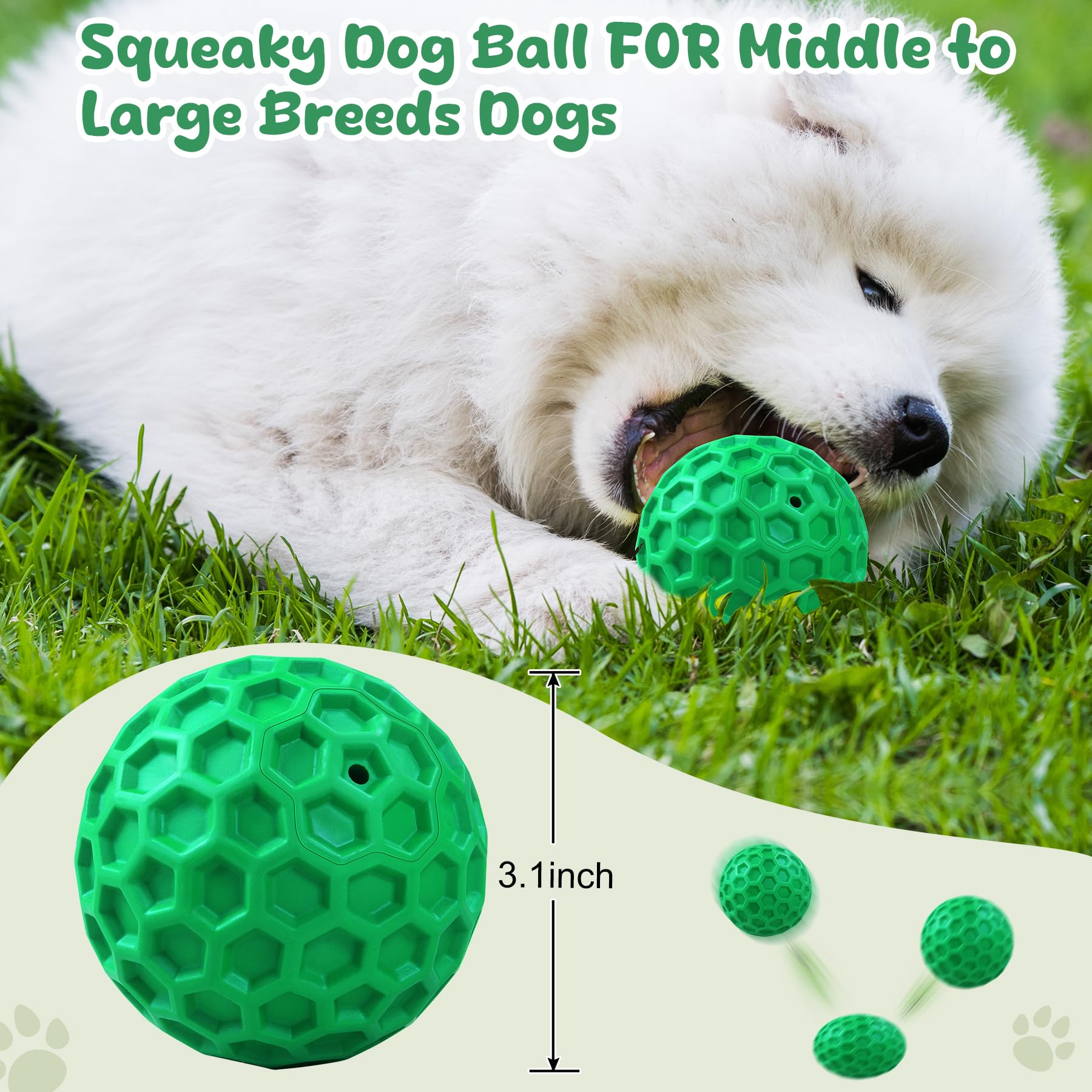 Zrifaqesw Tough Dog Chew Toys For Aggressive Chewers, Indestructible Dog Balls For Aggressive Chewers, Squeaky Balls For Dogs, S