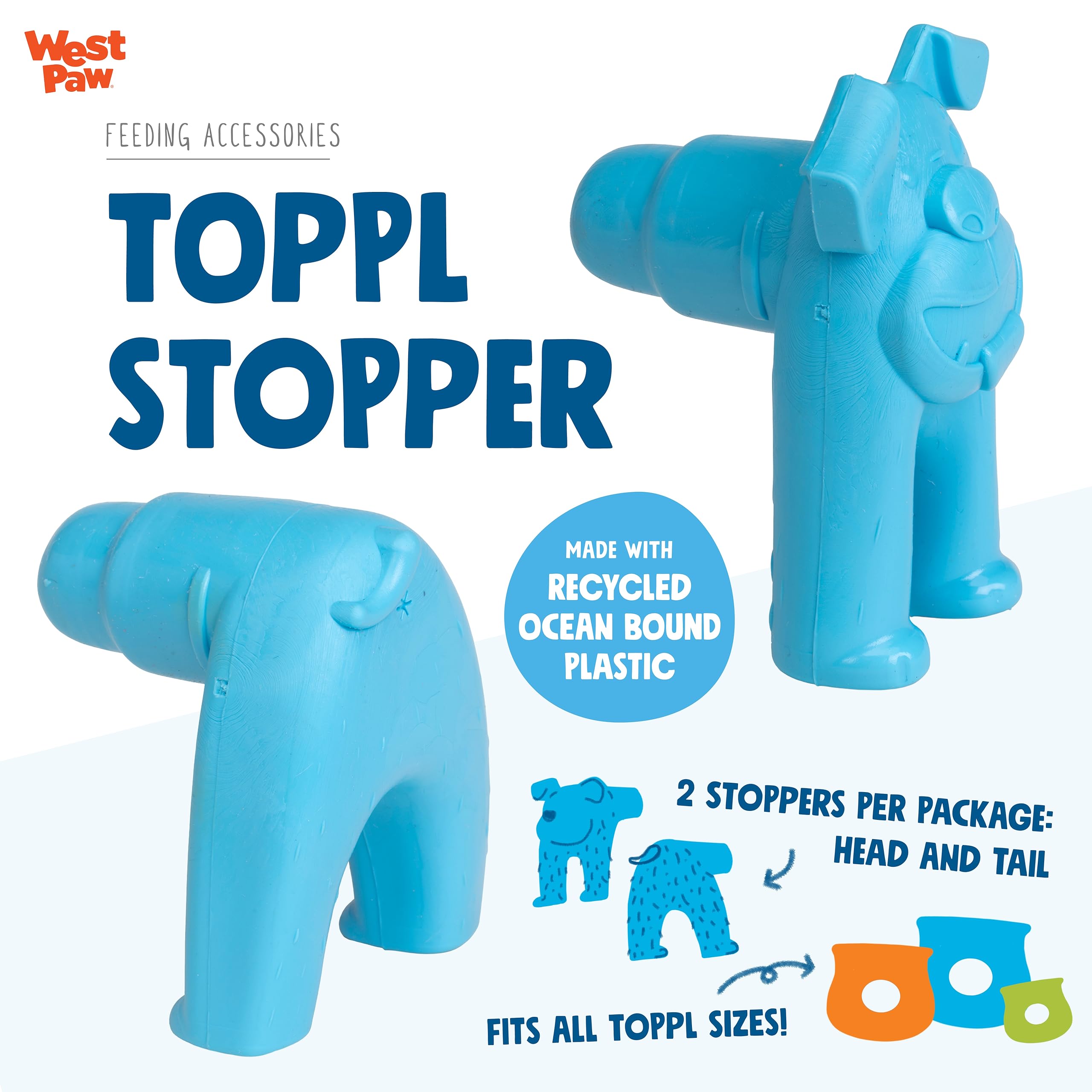 West Paw Toppl Stopper 2-Pack In Aqua Blue - Designed For Dog Enrichment, Accessory That Fits All Toppl Dog Toy Sizes - Makes Me